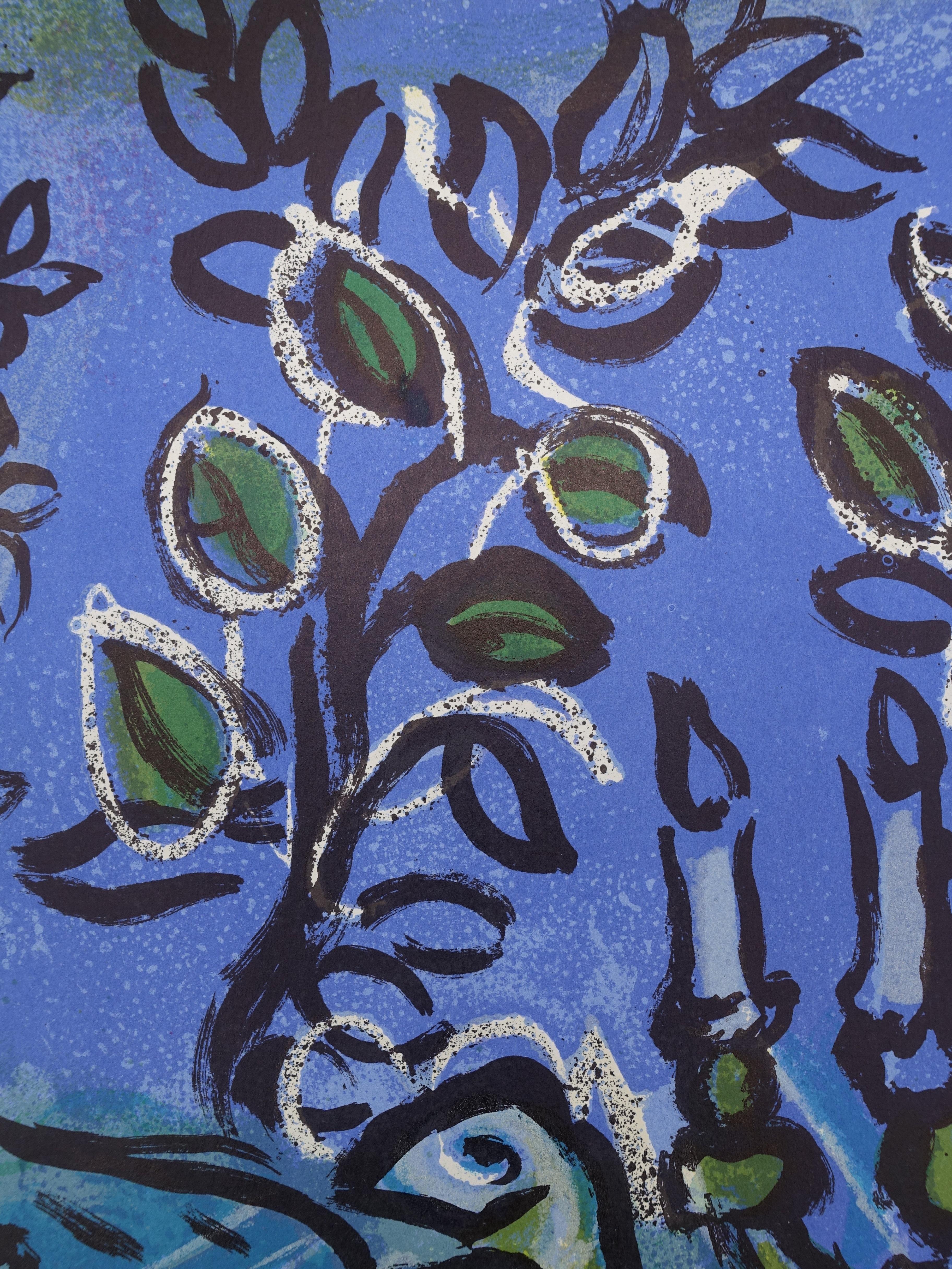 Marc Chagall (1887-1985)
Bibbia : Colomba e candeliere Menorah, 1962

Litografia originale (atelier Mourlot)
Senza segno
Su Vellum 32,5 x 24 cm

RIFERIMENTO: Catalogo ragionato di Mourlot #366

INFORMAZIONI: Litografia realizzata da Chagall nel 1962