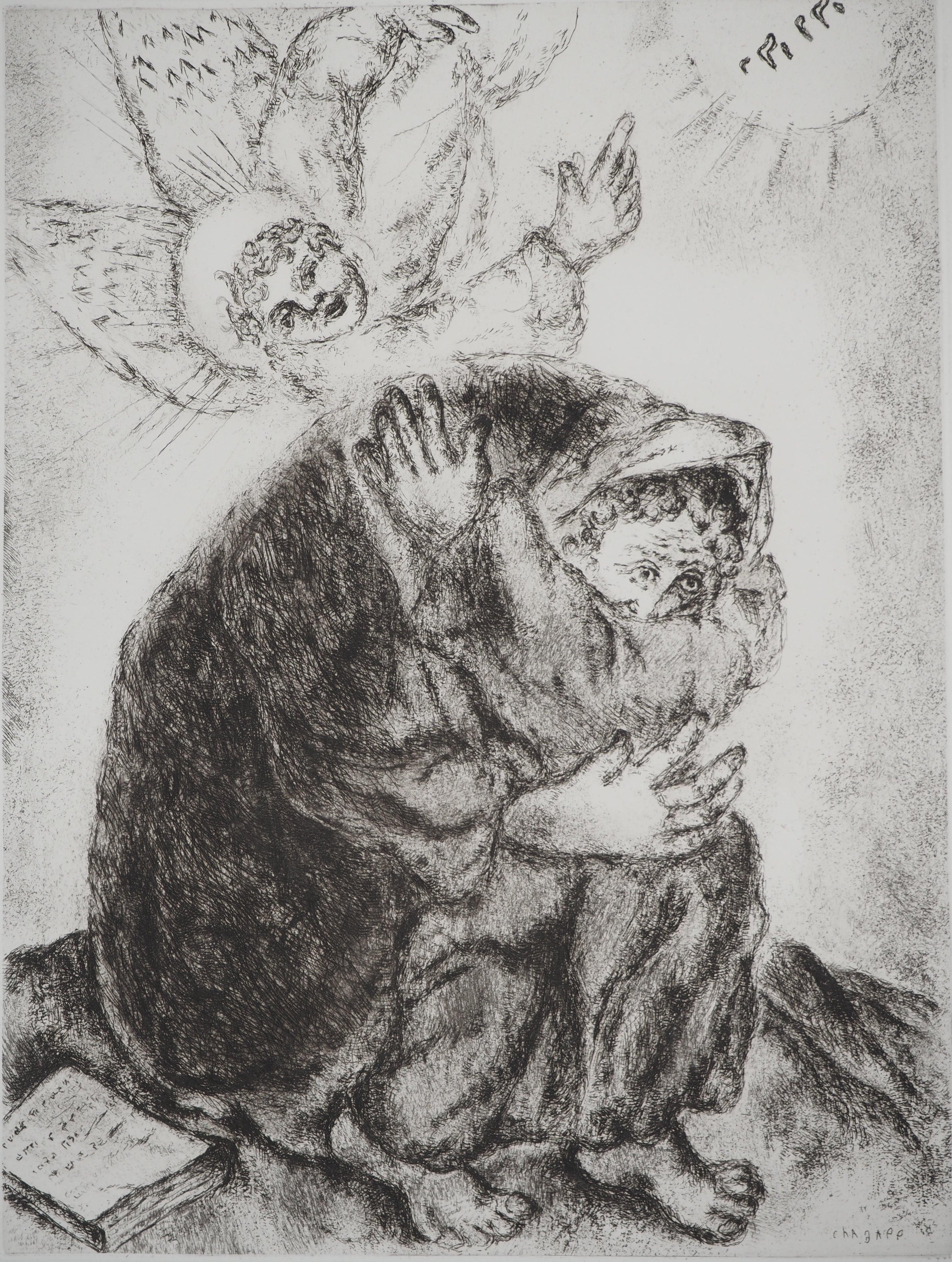 Marc Chagall (1887-1958)
Bible : Isaiah's prayer, (Prière d'Esaïe), 1939

Original etching
Printed signature in the plate
On Montval vellum, 44 x 33.5 cm (c. 17.3 x 13.1 inch)

INFORMATION: Published by Vollard / Tériade in 1956

REFERENCE: