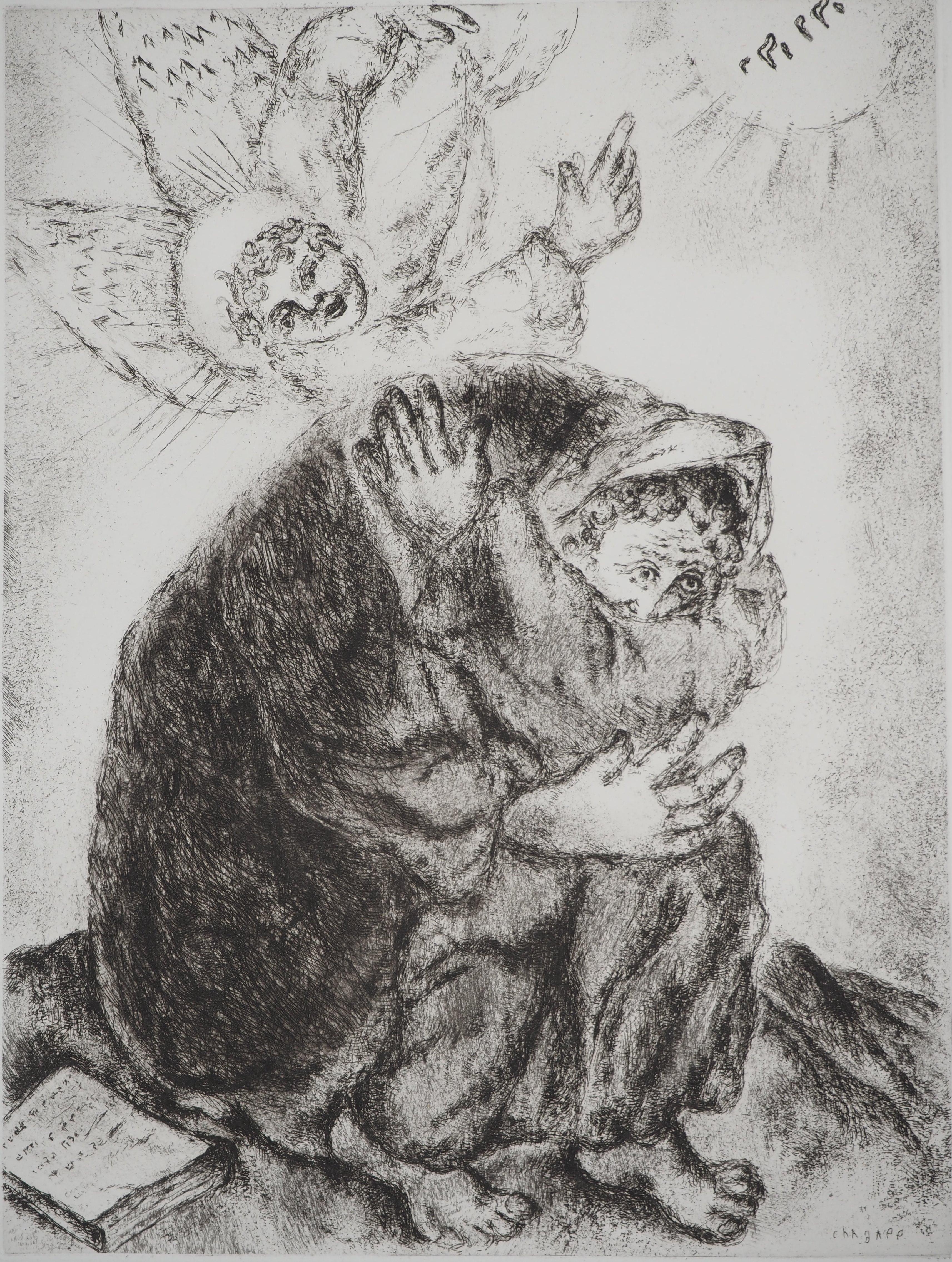 Bible Bible: Isaiahs Gebet, 1939 – Original-Radierung (Grau), Figurative Print, von Marc Chagall