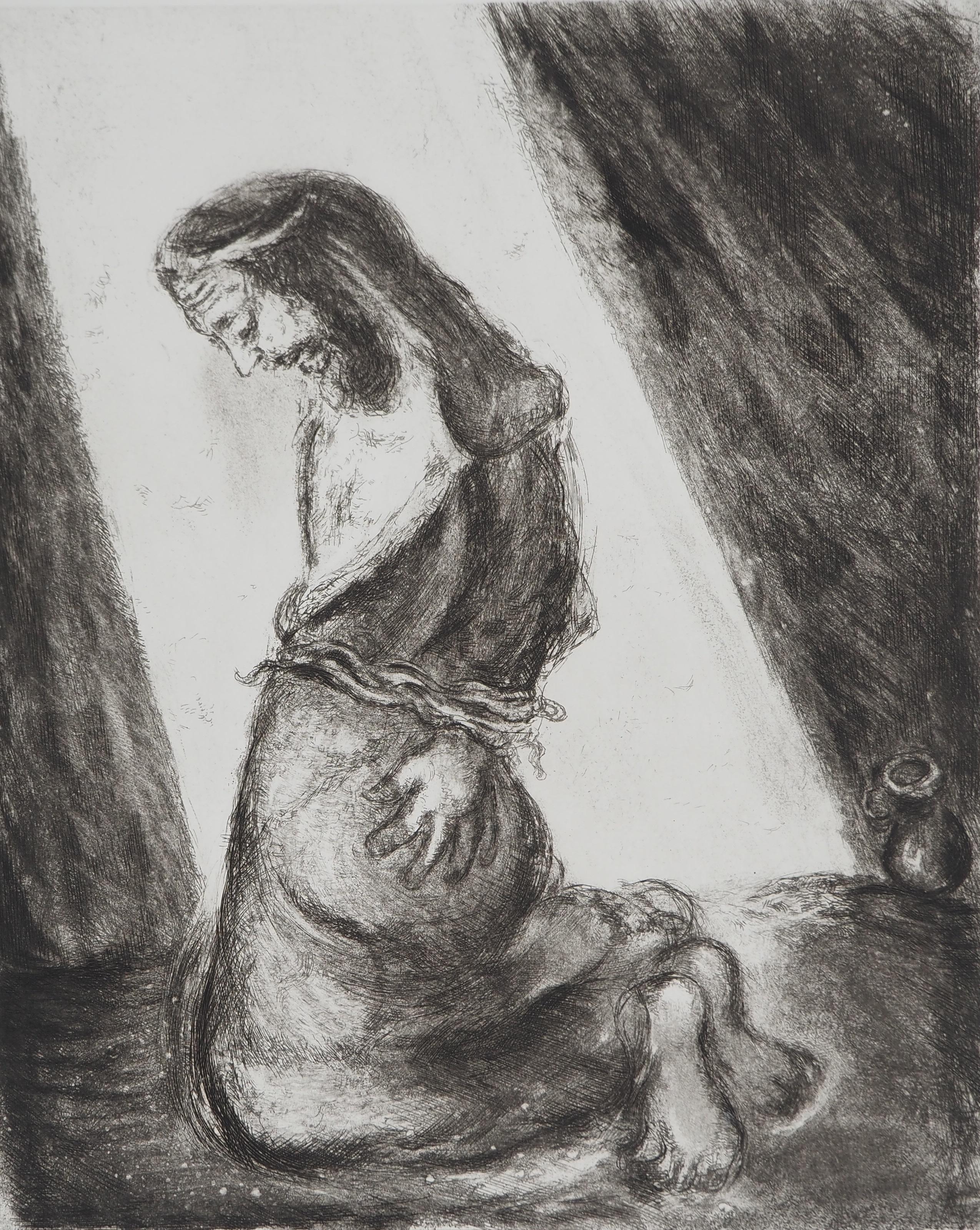 Bible Bible: Jeremiah in the Pit, 1939 – Original-Radierung – Print von Marc Chagall