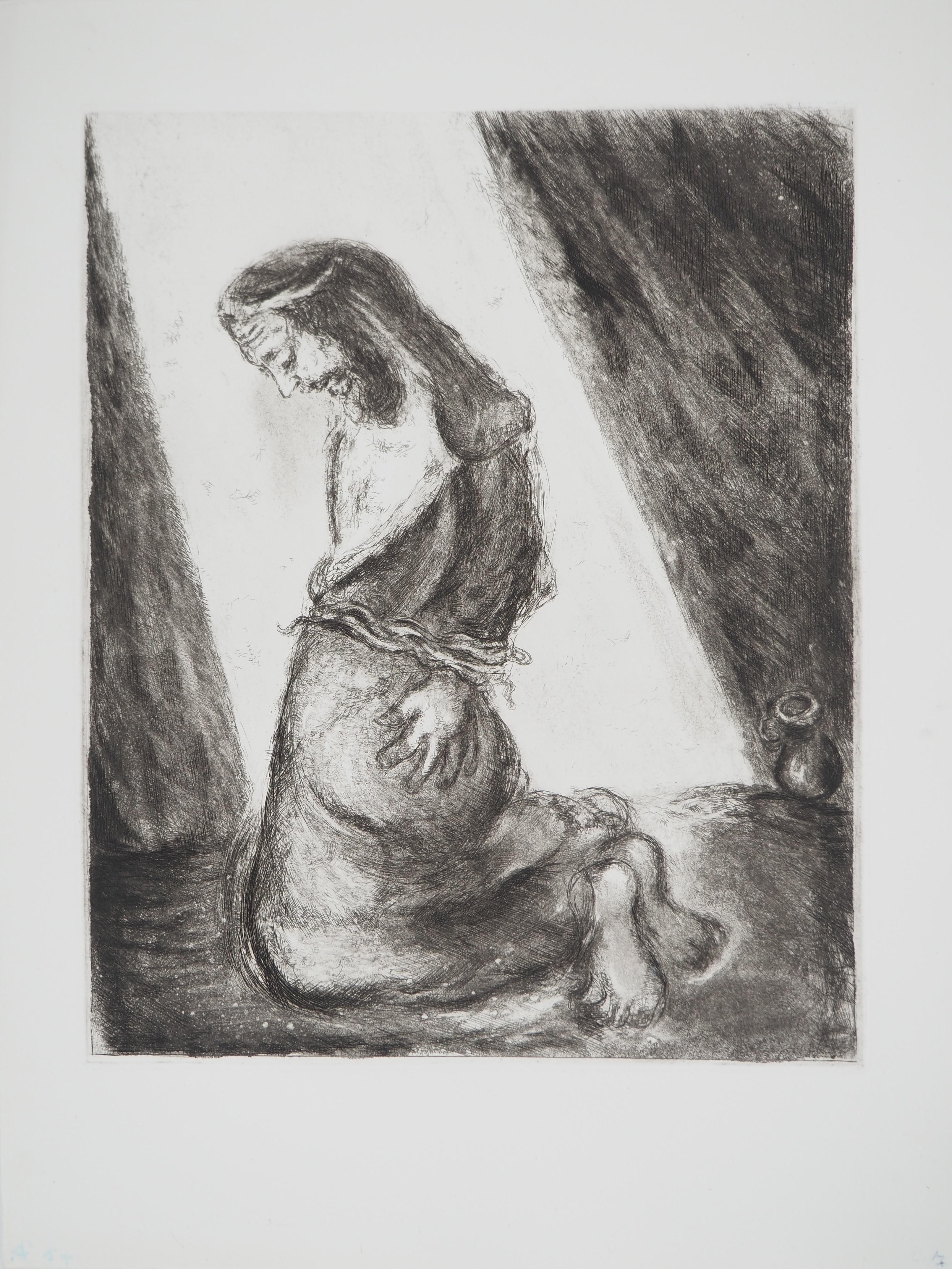 Marc Chagall Figurative Print - Bible : Jeremiah in the pit, 1939 - Original Etching