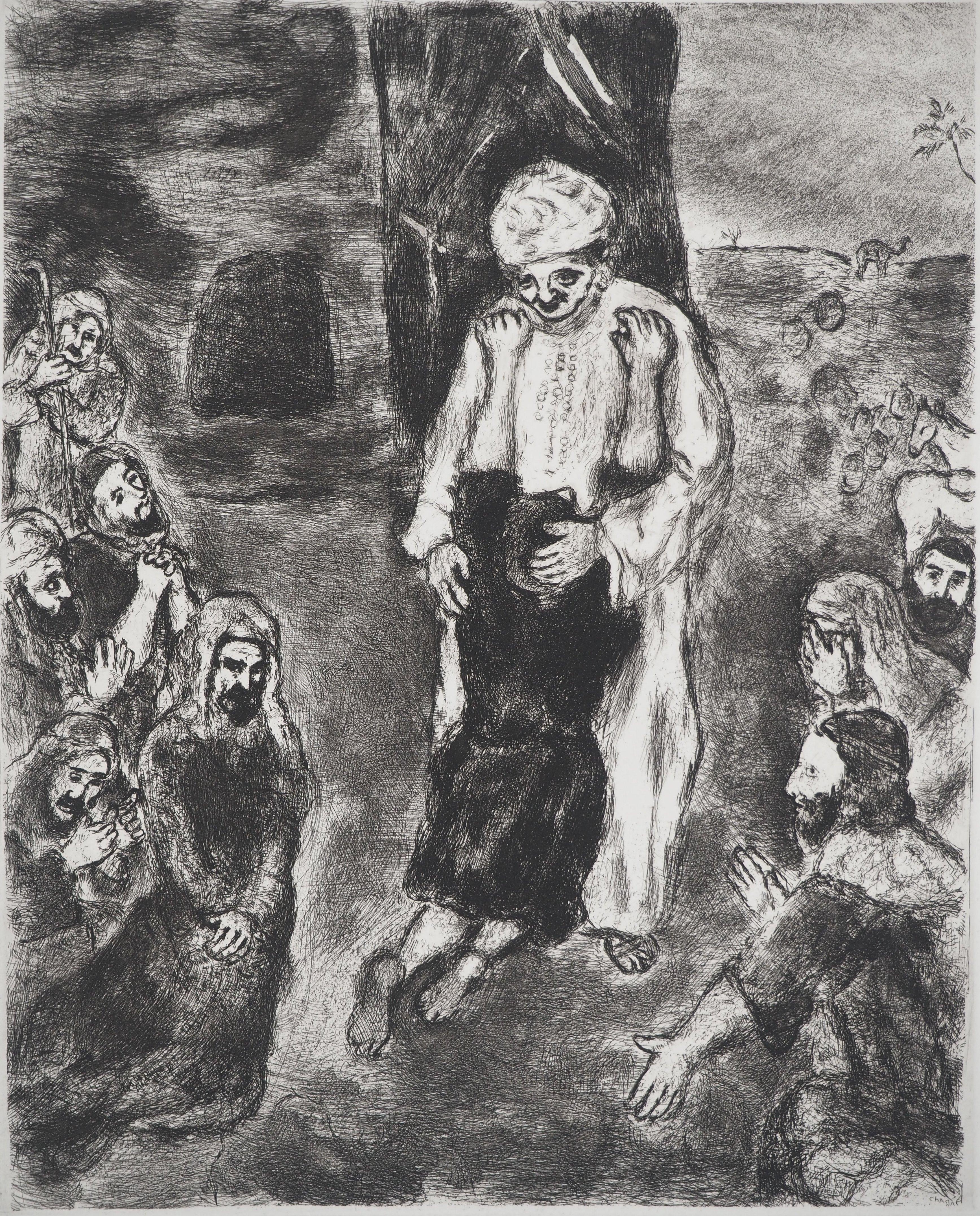 Biblia : José reconocido por sus hermanos - Grabado original (Vollard #220) - Figurative Print Gris de Marc Chagall
