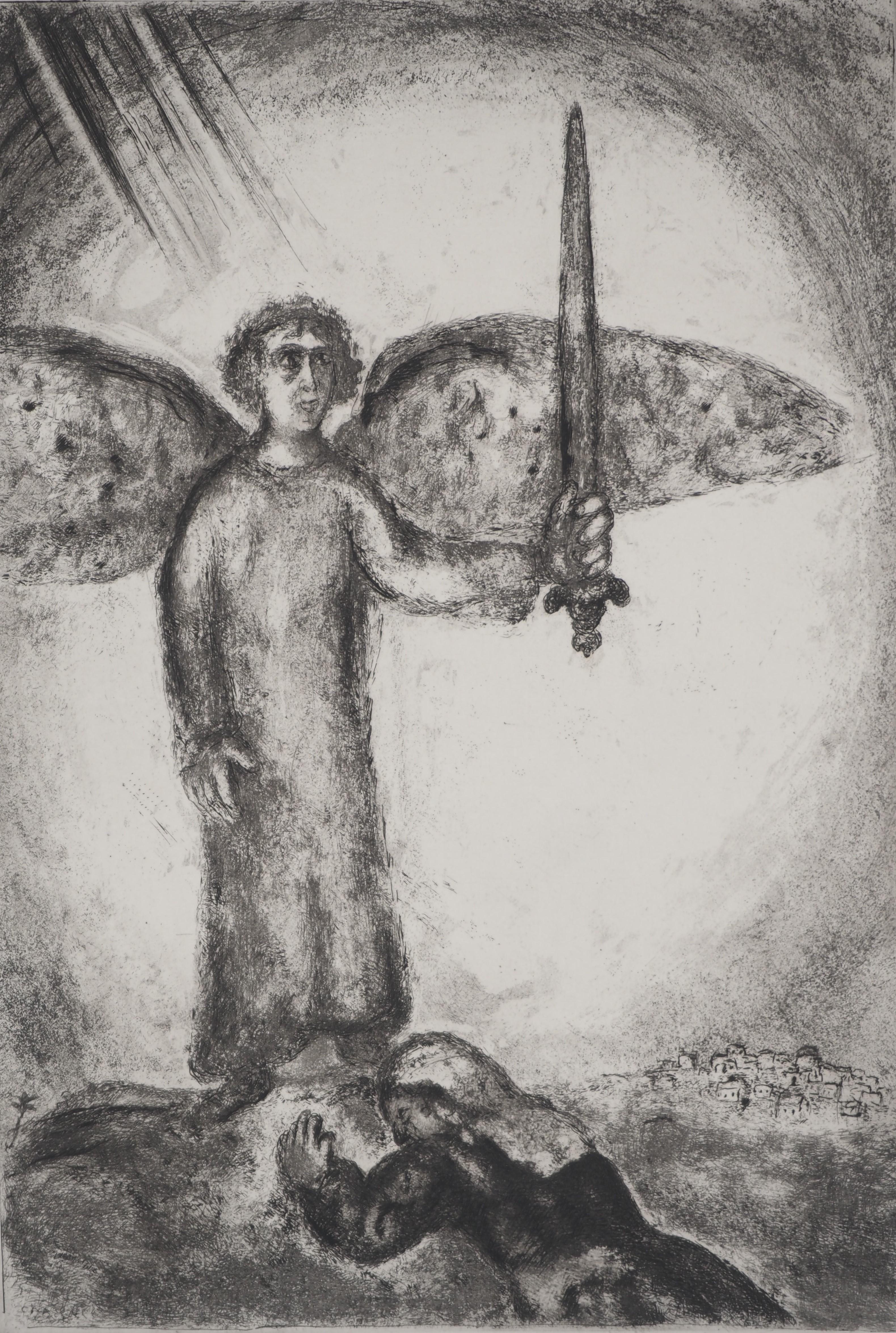 Bible : Joshua with the angel with the sword, 1939 - Original Etching - Modern Print by Marc Chagall