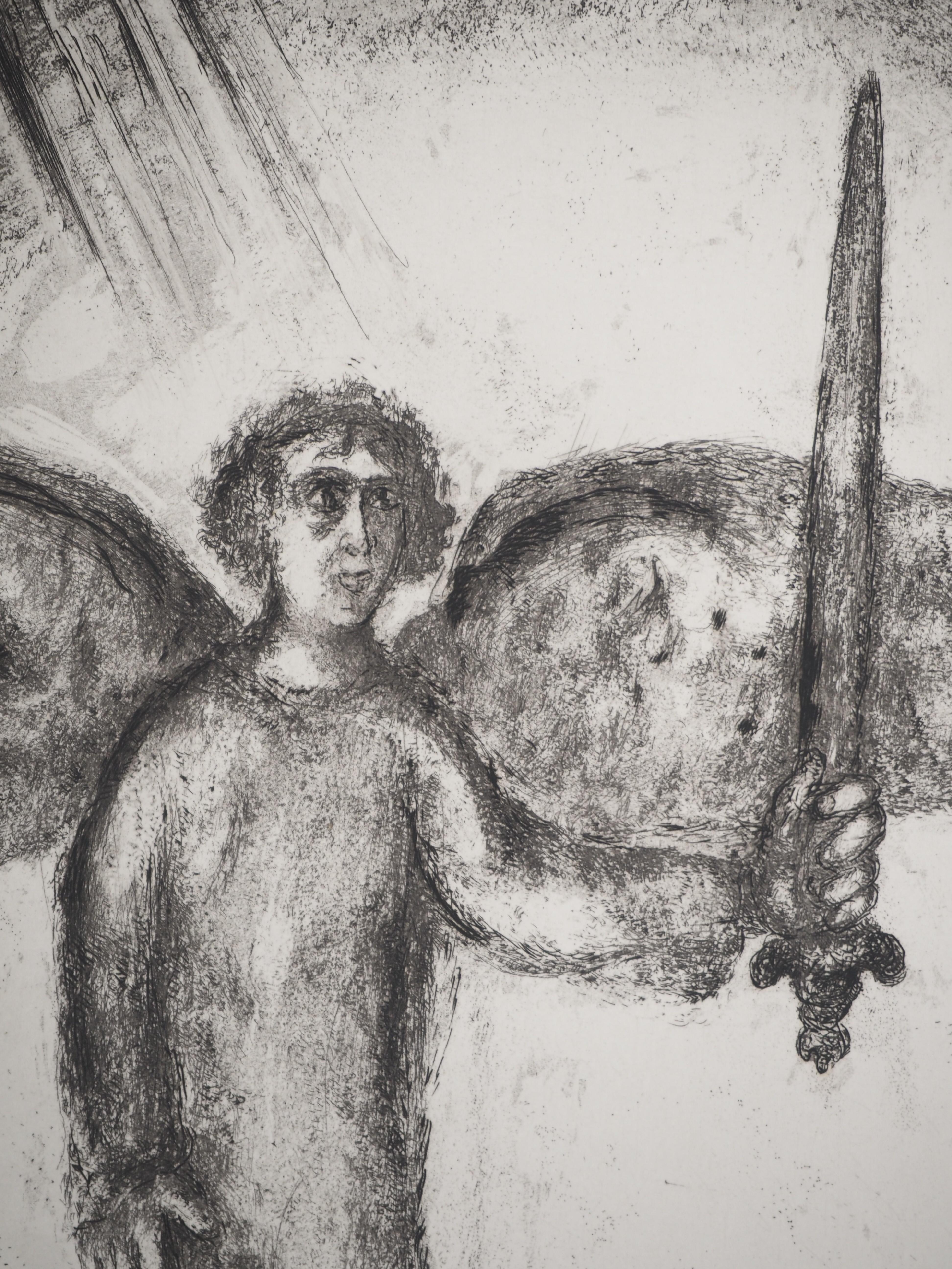 Bible : Joshua with the angel with the sword, 1939 - Original Etching - Gray Figurative Print by Marc Chagall