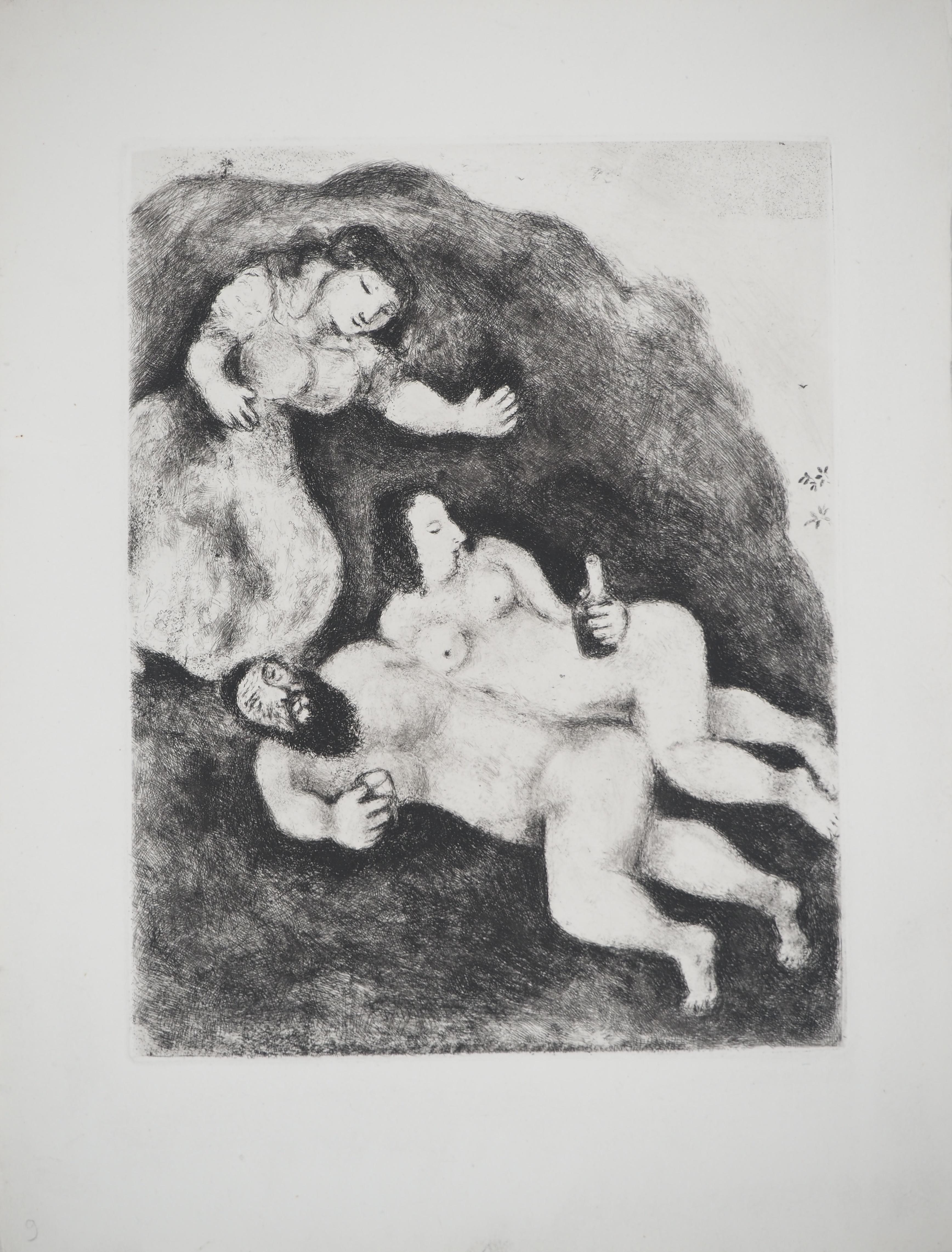 Marc Chagall Figurative Print - Bible : Lot and his daughters, 1939 - Original Etching
