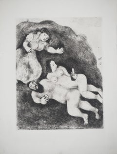 Vintage Bible : Lot and his daughters, 1939 - Original Etching