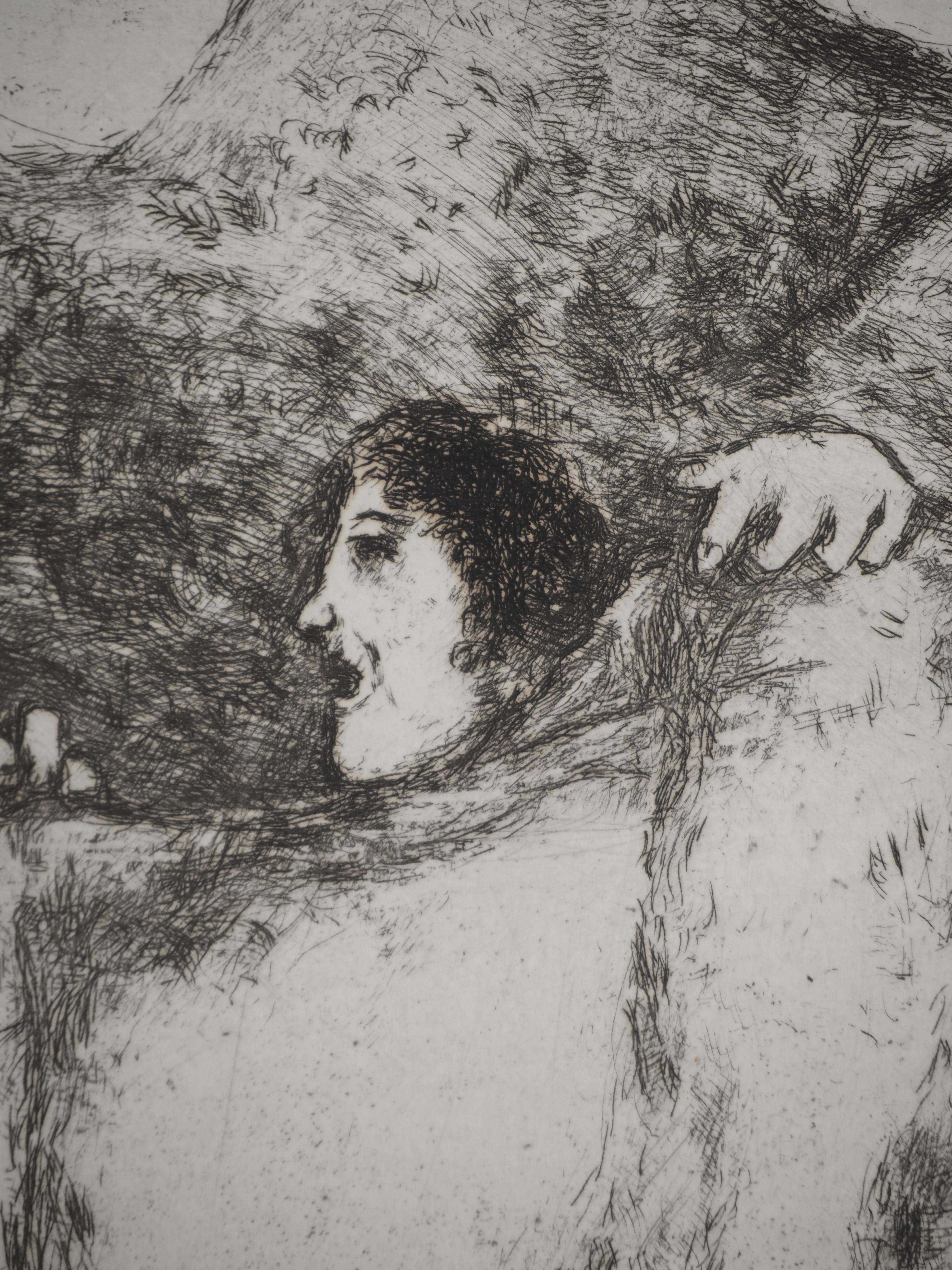 Marc Chagall (1887-1958)
Bible : Le manteau de Noé  (Le manteau de Noé), 1939

Gravure originale
Non signé
Sur vélin de Montval, 44 x 33.5 cm (c. 17.3 x 13.1 inch)

INFORMATION : Publié par Vollard / Tériade en 1956

RÉFÉRENCE : Catalogue raisonné