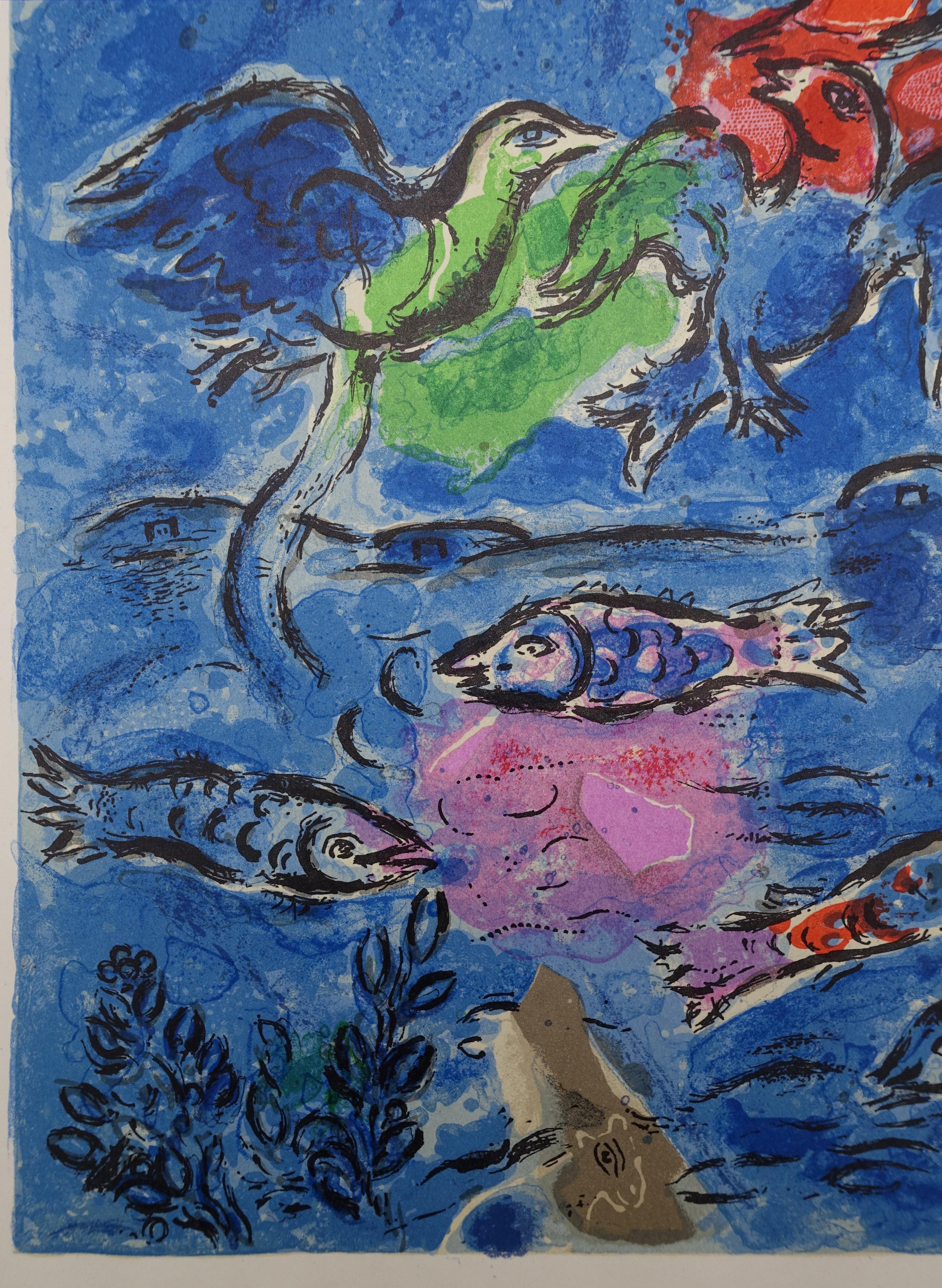 Biblia : Ruben, Océano, Cielo y Sol - Litografía (Mourlot 1962) - Print Moderno de Marc Chagall