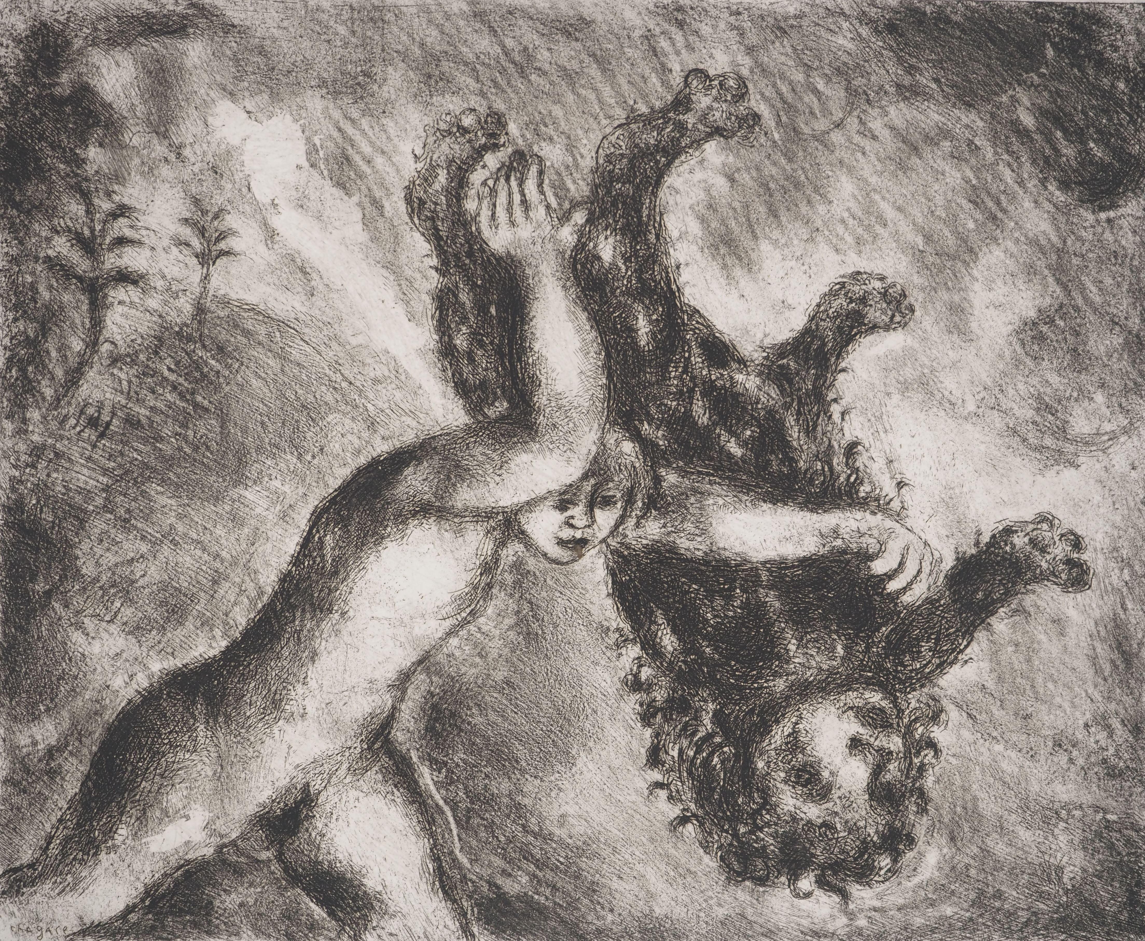Marc Chagall (1887-1958)
Bible : Samson and the lion, (Samson et le lion), 1939

Original etching
Printed signature in the plate
On Montval vellum, 33.5 x 44 cm (c. 13.1 x 17.3 inch)

INFORMATION: Published by Vollard / Tériade in 1956

REFERENCE: