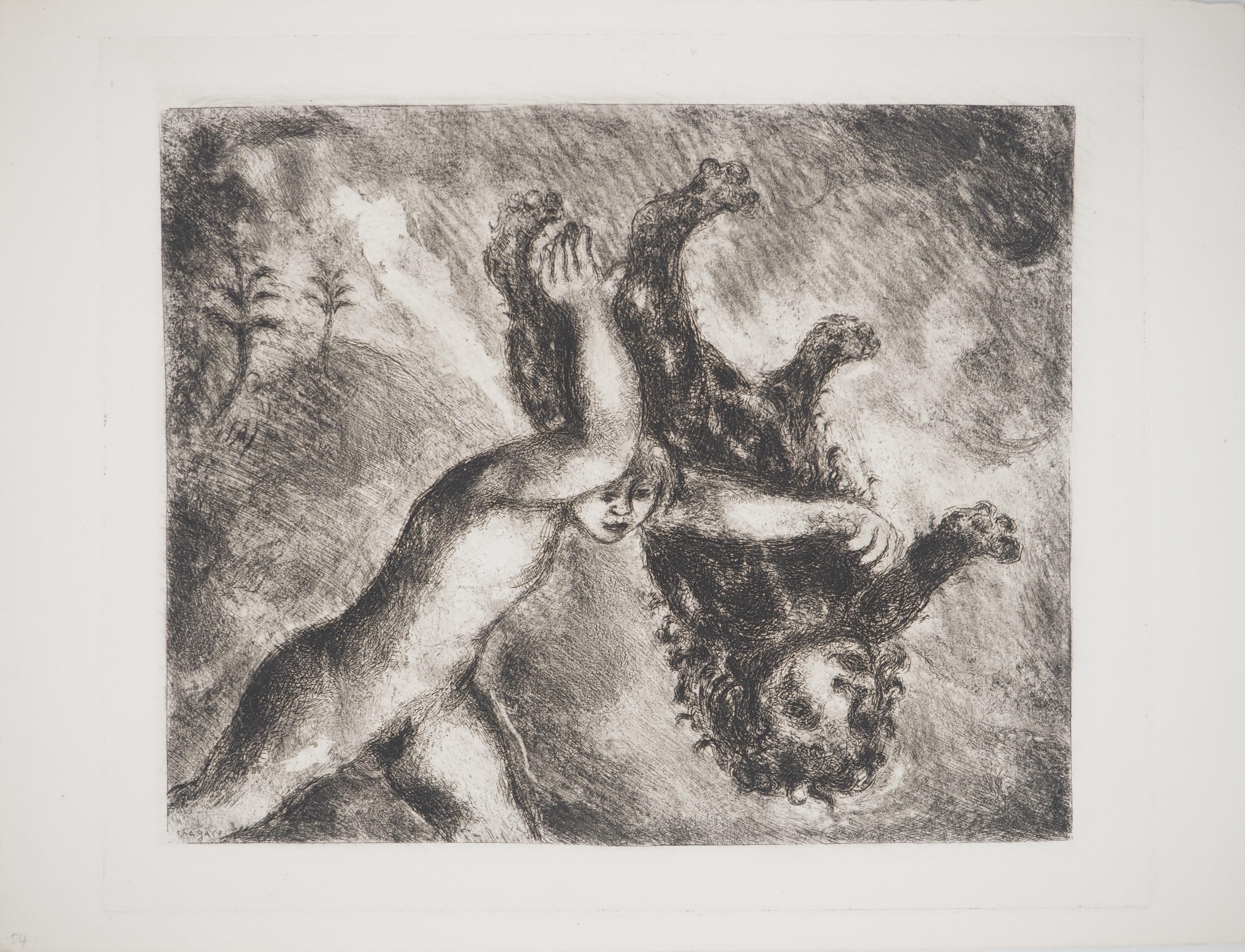 Marc Chagall Figurative Print – Bible : Samson und der Löwe, 1939 – Original-Radierung