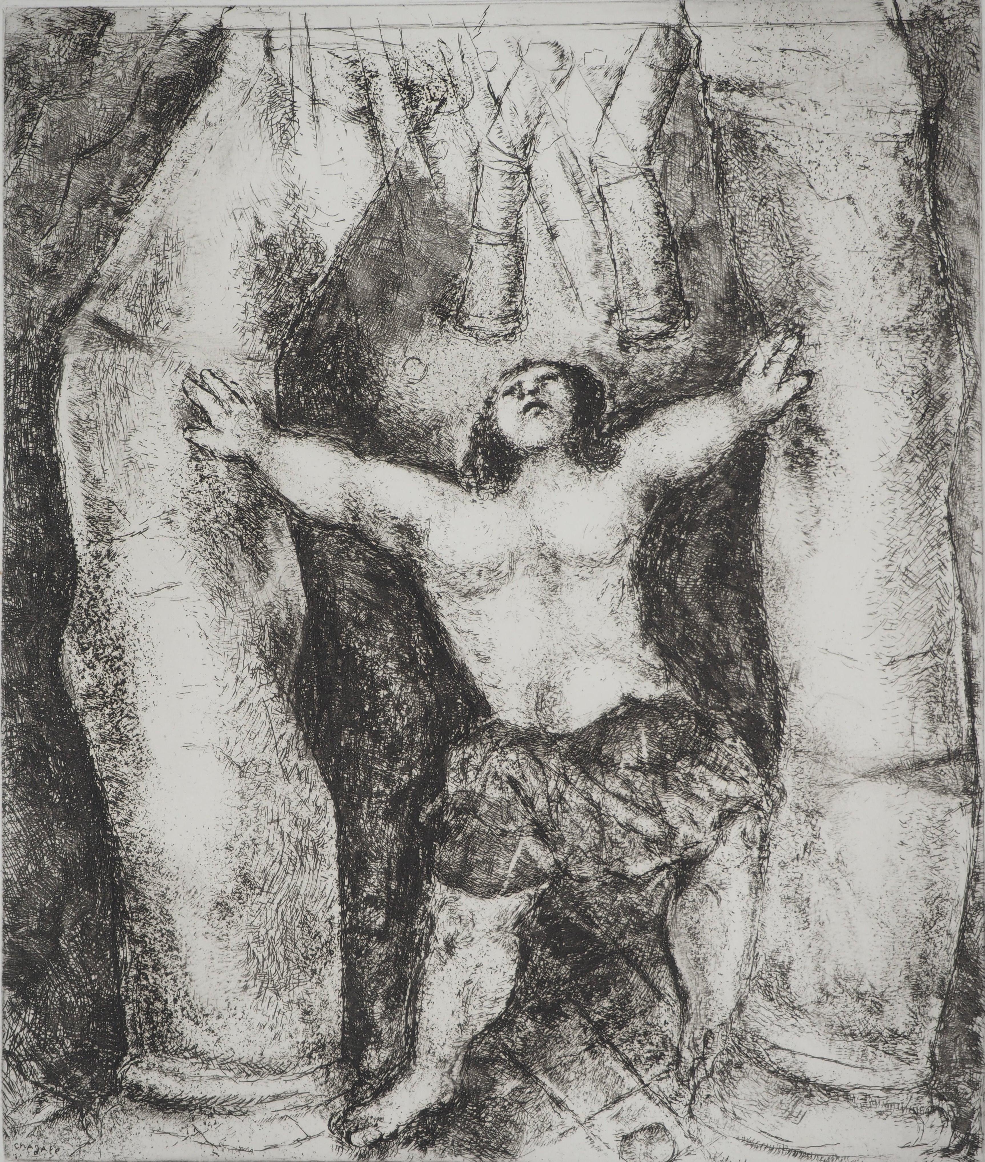 Bible : Samson overthrows the pillars, 1939 - Original Etching - Modern Print by Marc Chagall