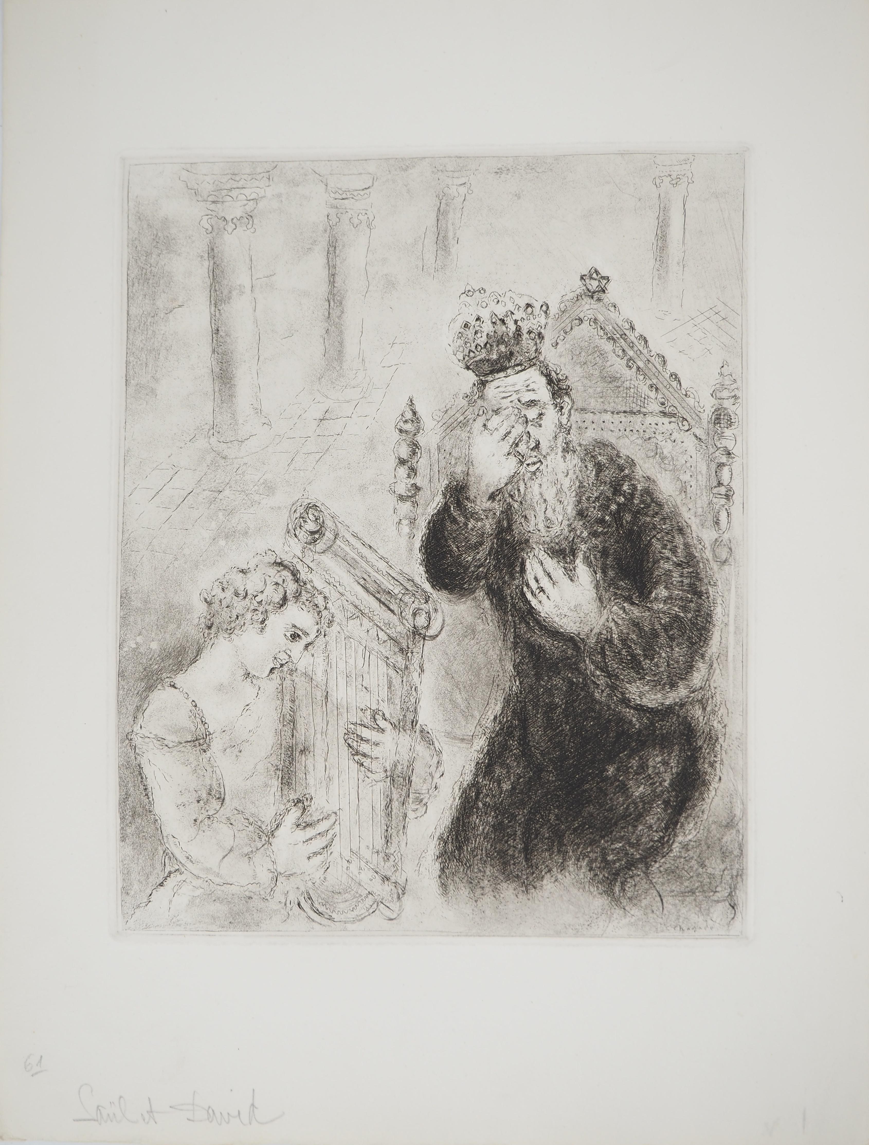 Figurative Print Marc Chagall - Bible : Saul et David, 1939 - gravure originale