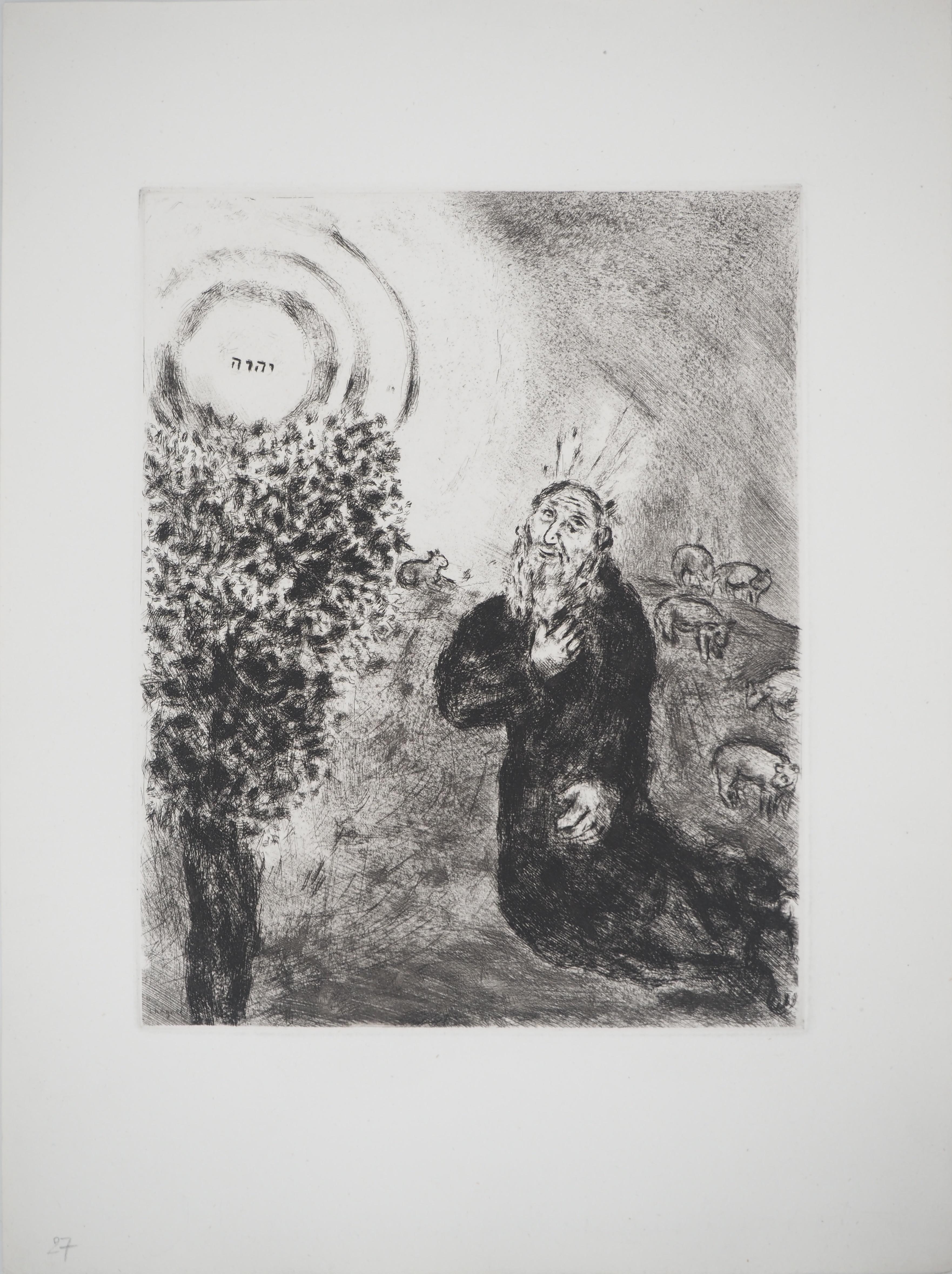 Marc Chagall Figurative Print - Bible : The burning bush, 1939 - Original Etching