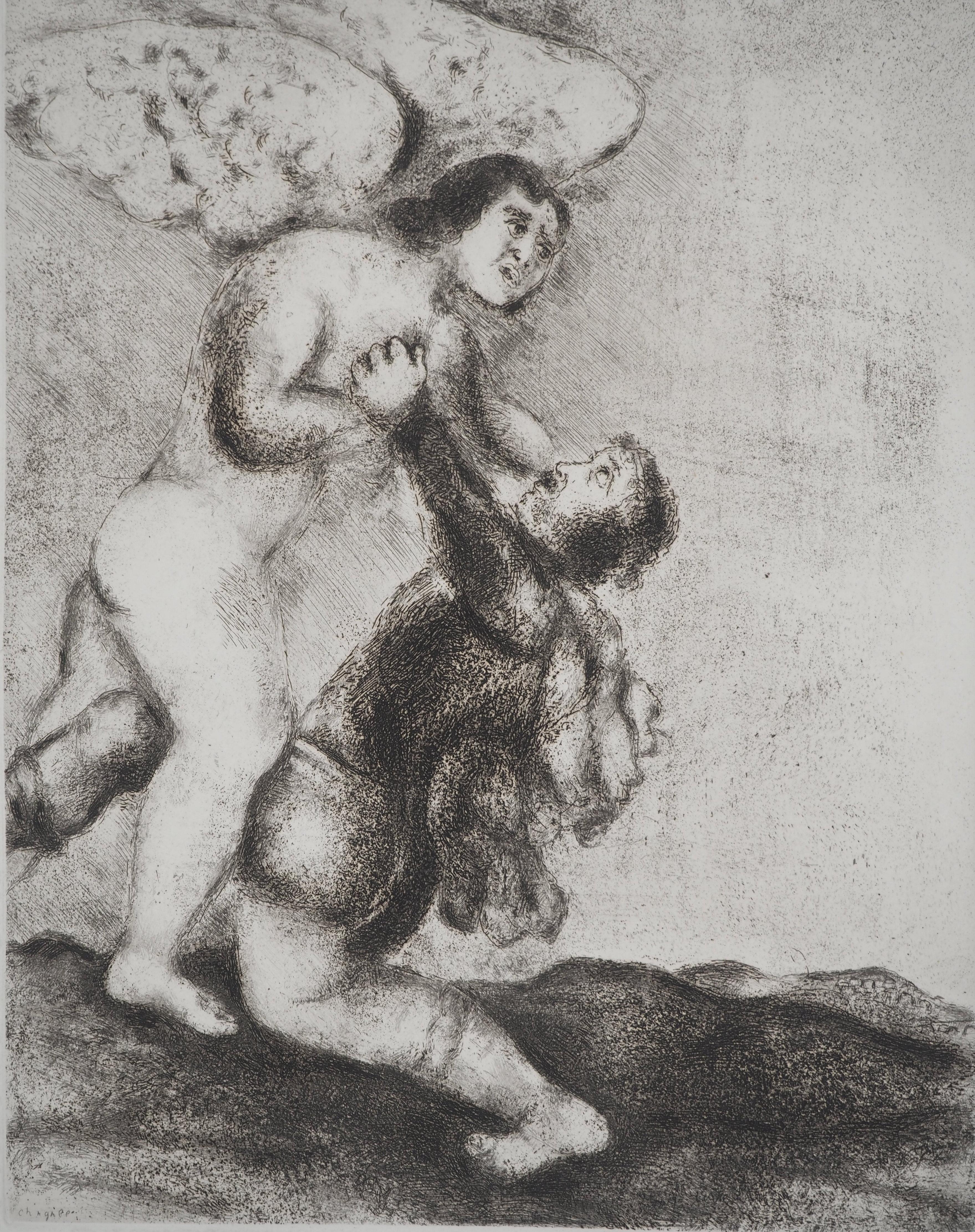 Marc Chagall (1887-1958)
Bible : La lutte avec l'ange, 1939

Gravure originale
Signature imprimée dans la plaque
Sur vélin de Montval, 44 x 33.5 cm (c. 17.3 x 13.1 inch)

INFORMATION : Publié par Vollard / Tériade en 1956

RÉFÉRENCE : Catalogue