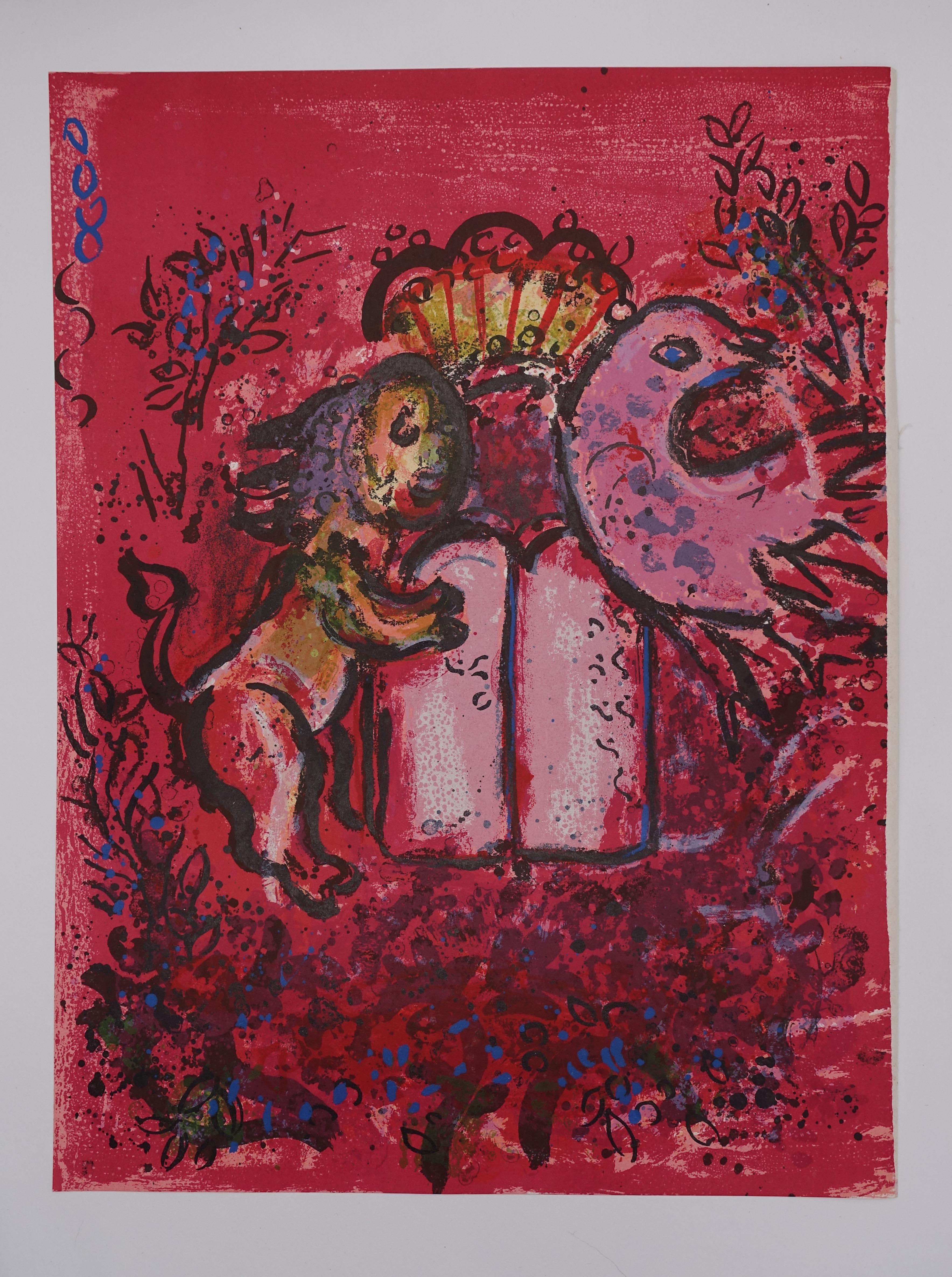 Bibbia : Il Leone di Giuda e le Tavole della Legge - Litografia originale - Print di Marc Chagall