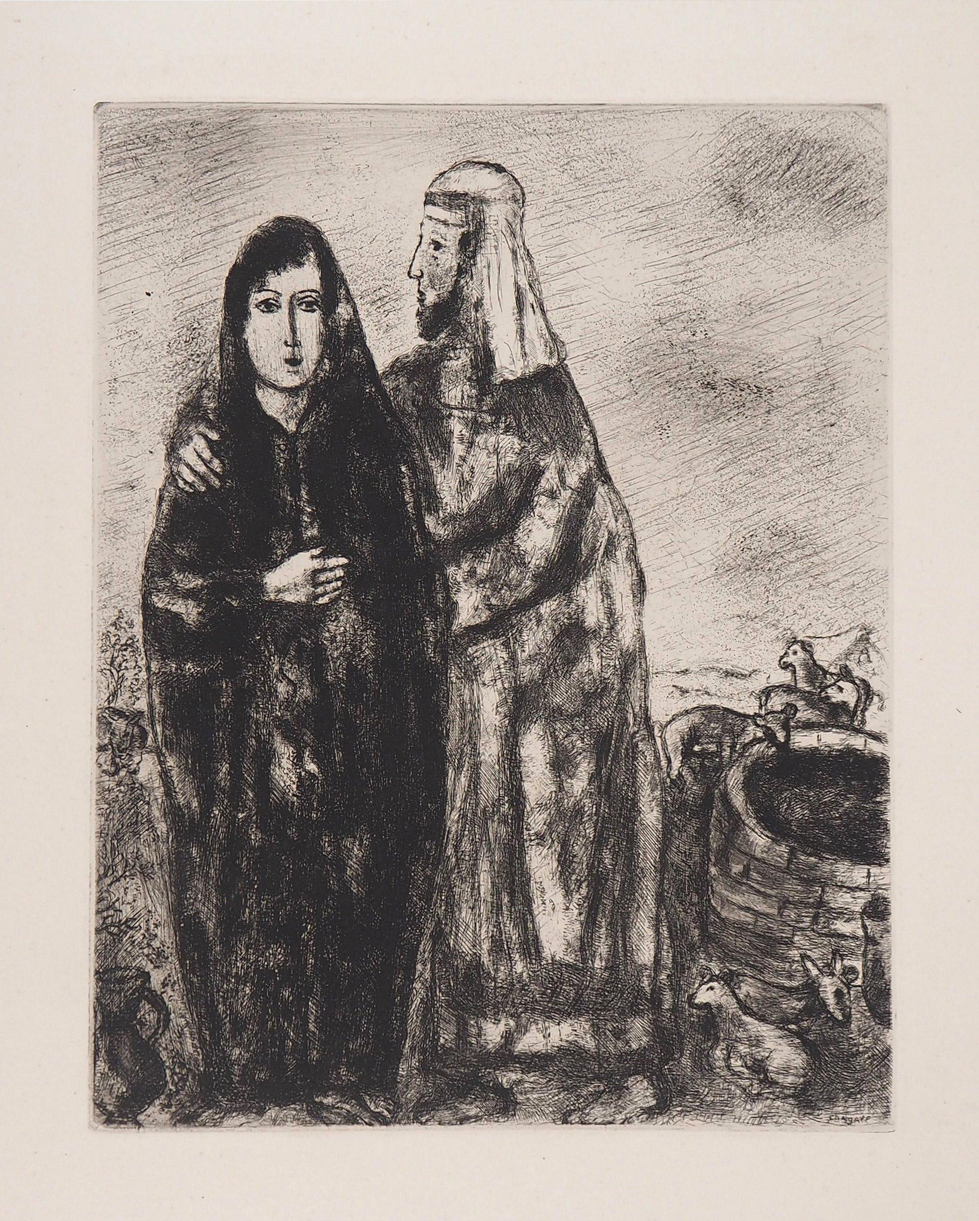 Marc Chagall Figurative Print - Bible: The Meeting of Rachel and Jacob, 1958 - Original Etching
