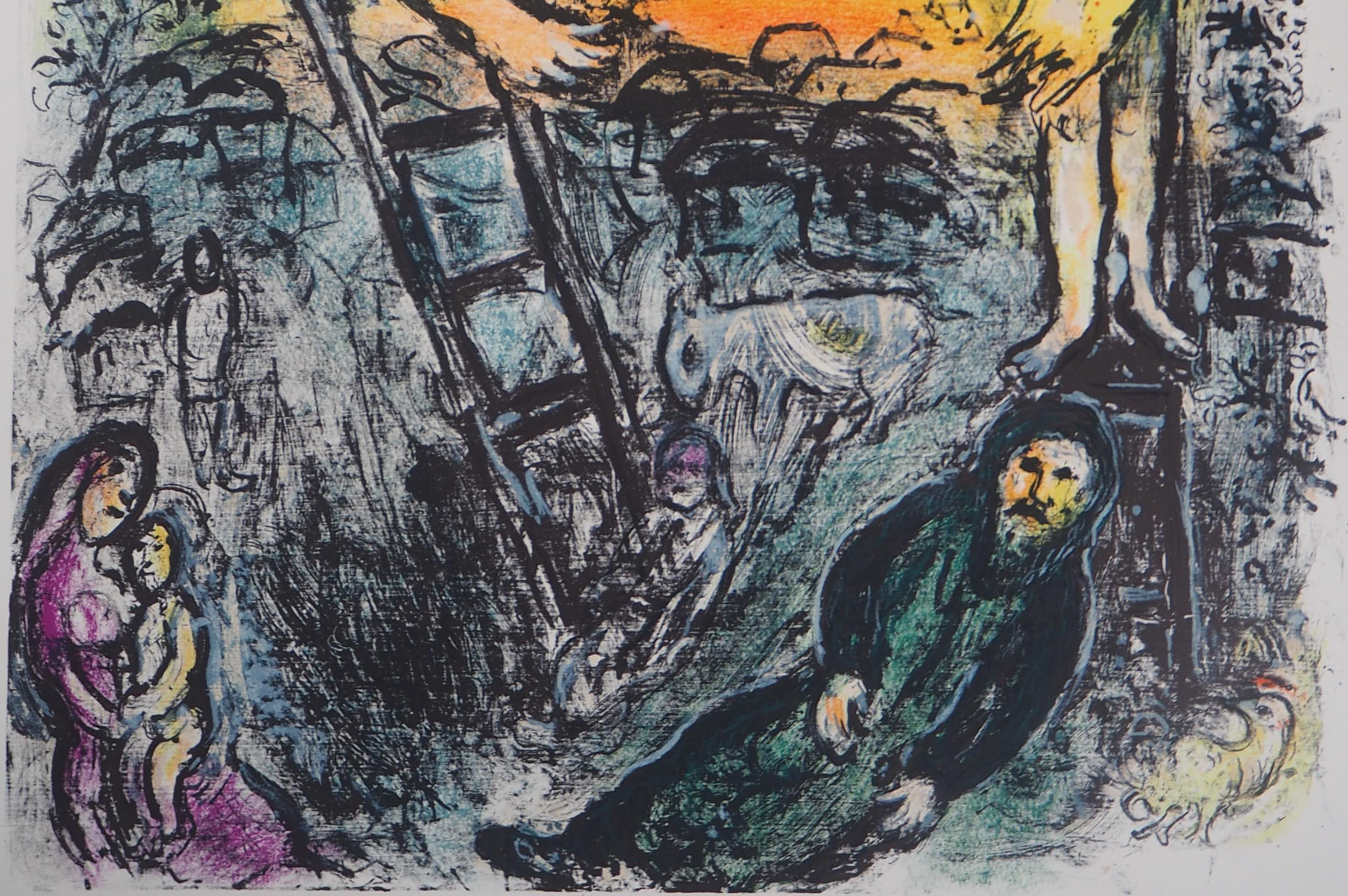 Marc CHAGALL
Bible : Vision of Jacob

Original lithograph 
Unsigned
On Arches vellum 100 x 67 cm (c. 40 x 26 in)
Authenticated with the blind stamp of Galerie Michel, Paris

REFERENCES : Catalog raisonne Mourlot #625
Unsigned proof aside the signed