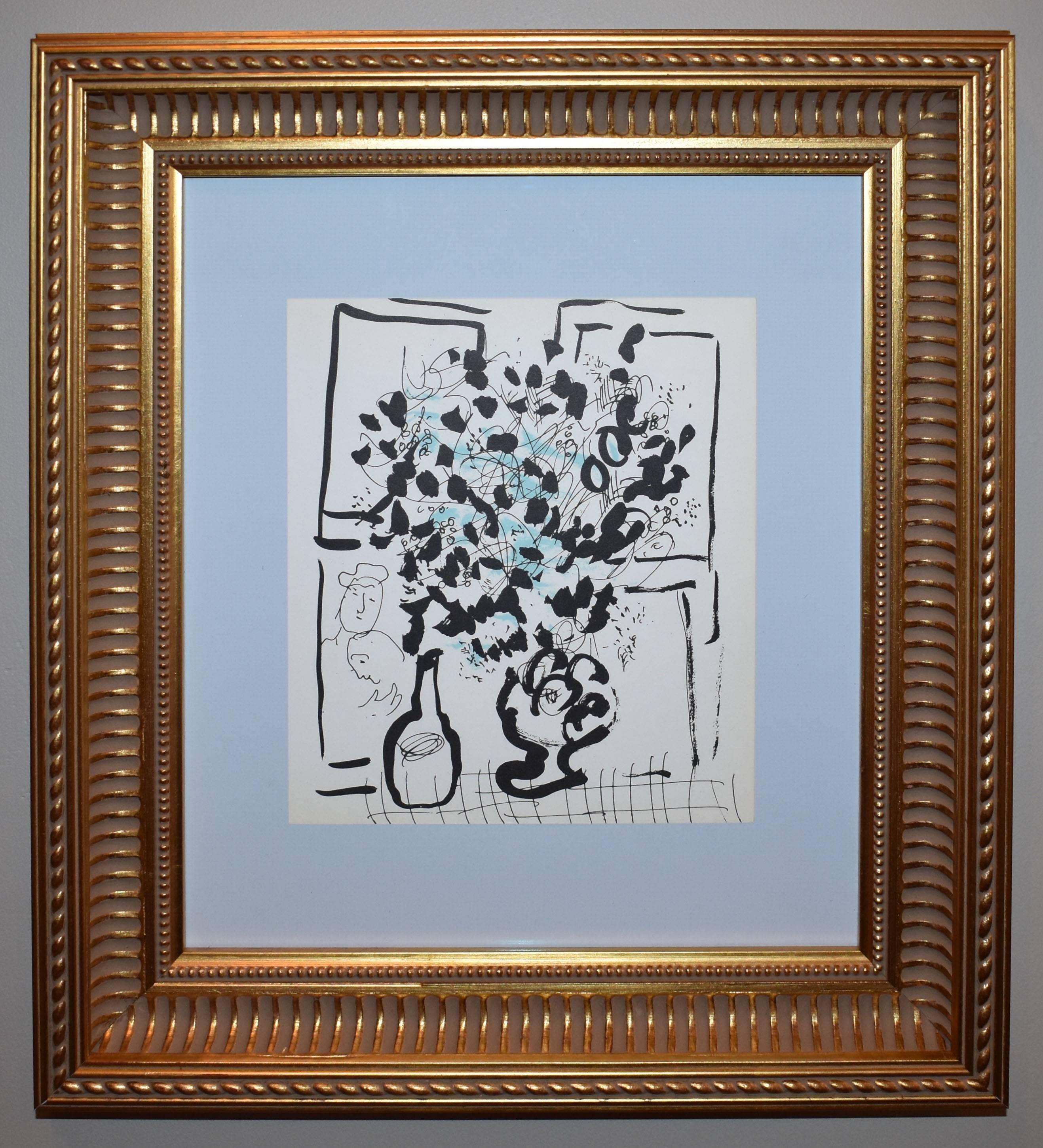 Marc Chagall Still-Life Print - Black and Blue Bouquet