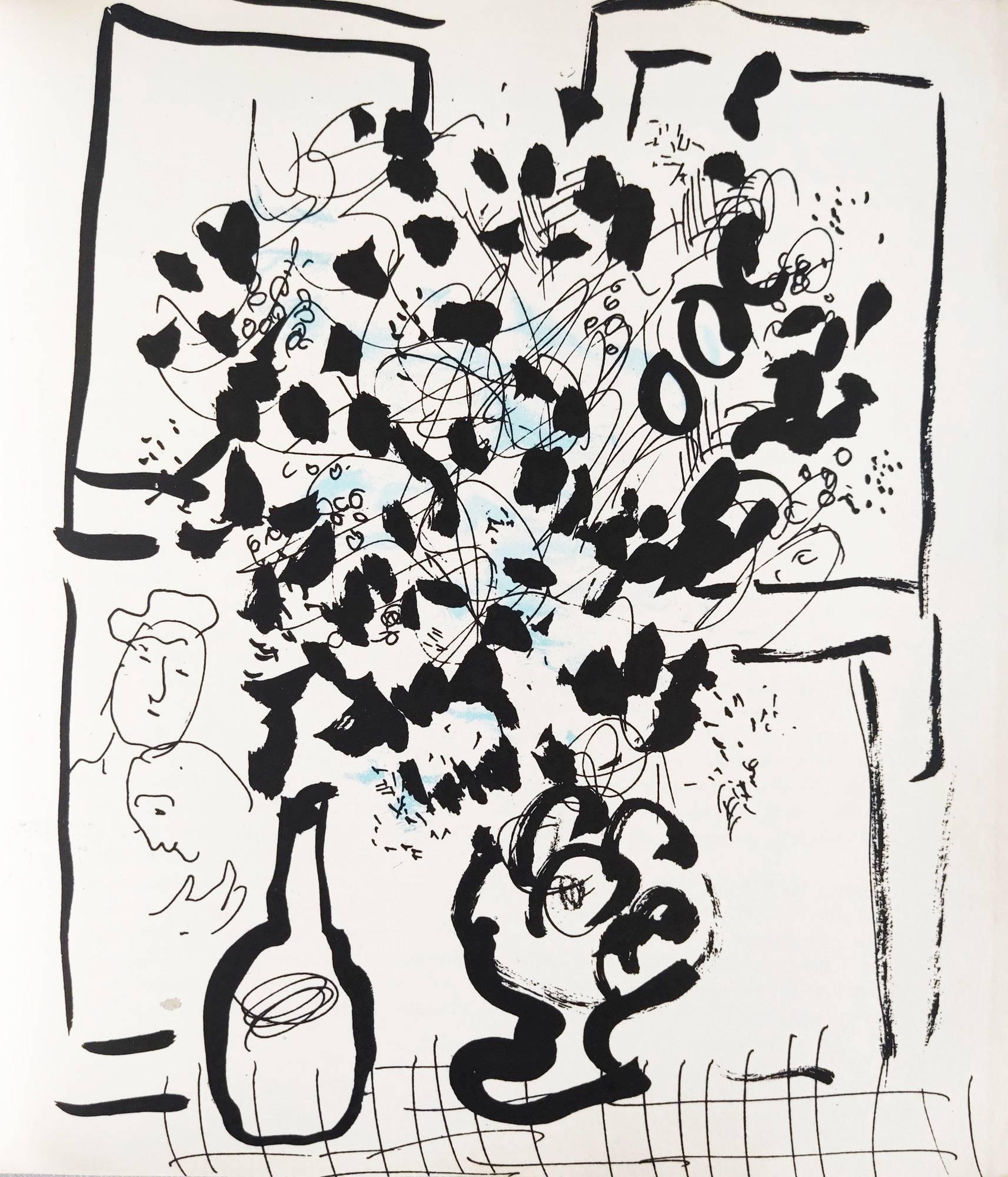 Marc Chagall Figurative Print - Blue and Black Bouquet