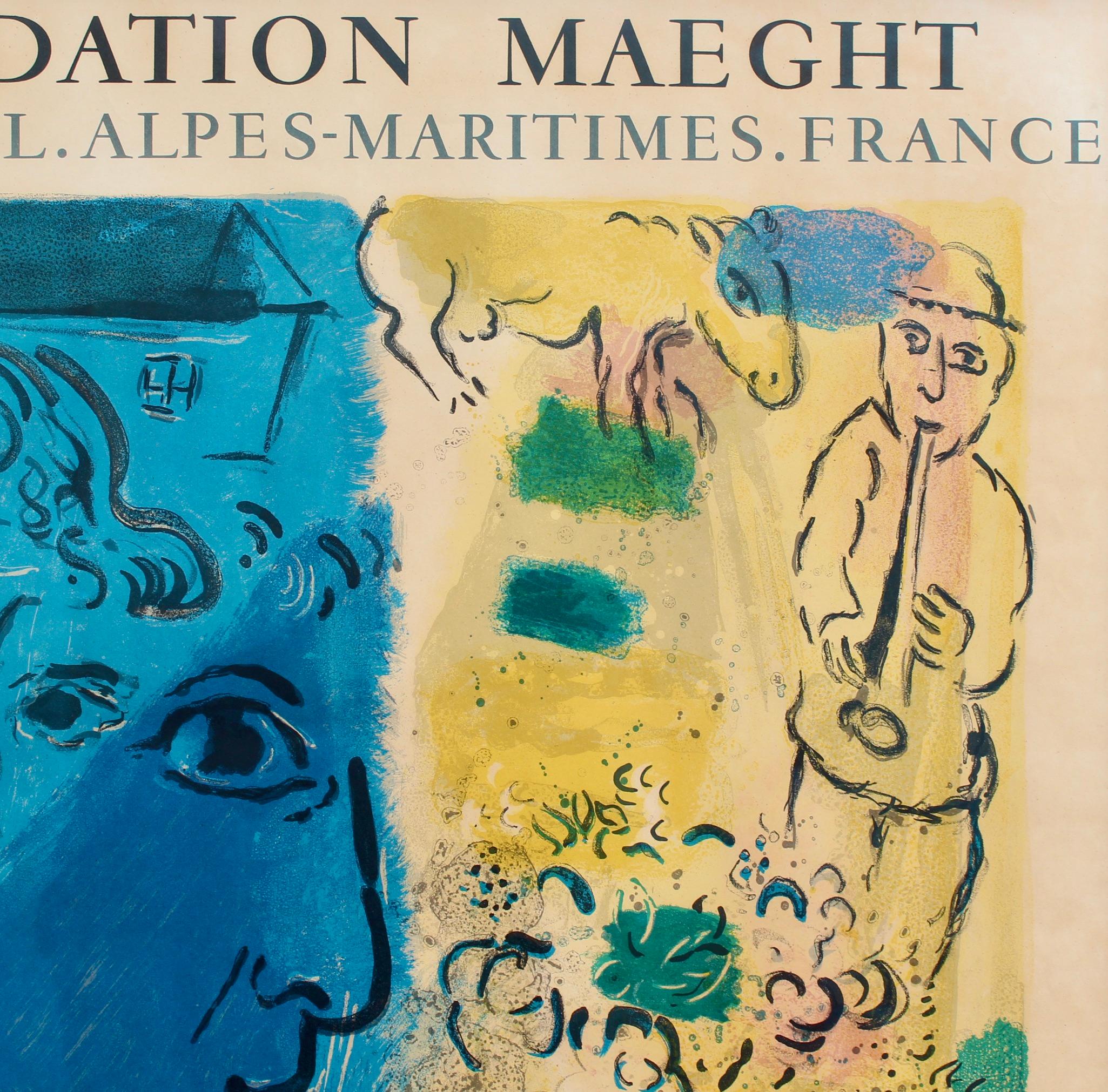 'Blue Profile' Exhibition Poster, Marc Chagall with Original Signature  - Beige Abstract Print by (after) Marc Chagall