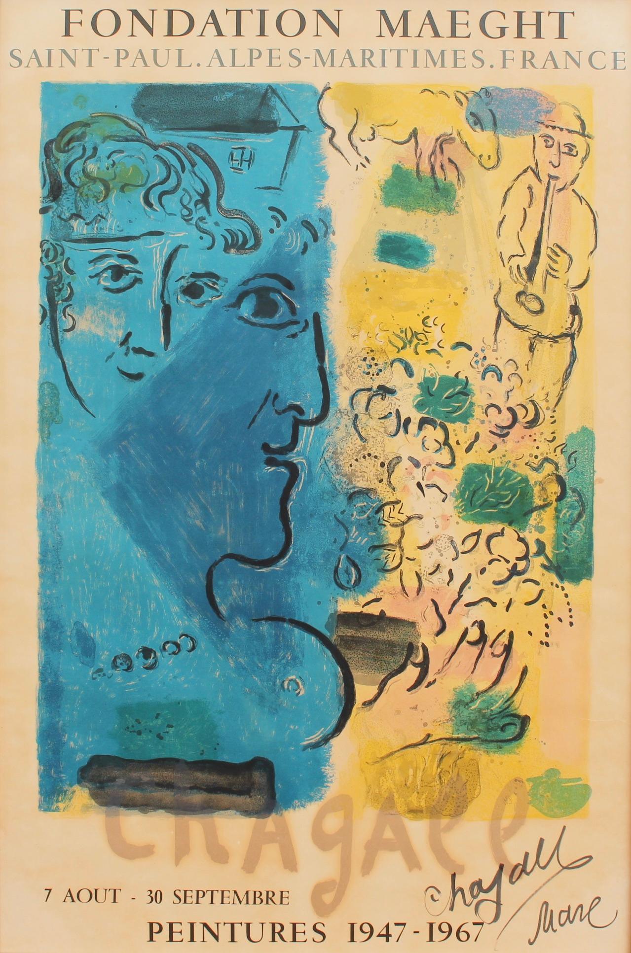 (after) Marc Chagall Abstract Print - 'Blue Profile' Exhibition Poster, Marc Chagall with Original Signature 
