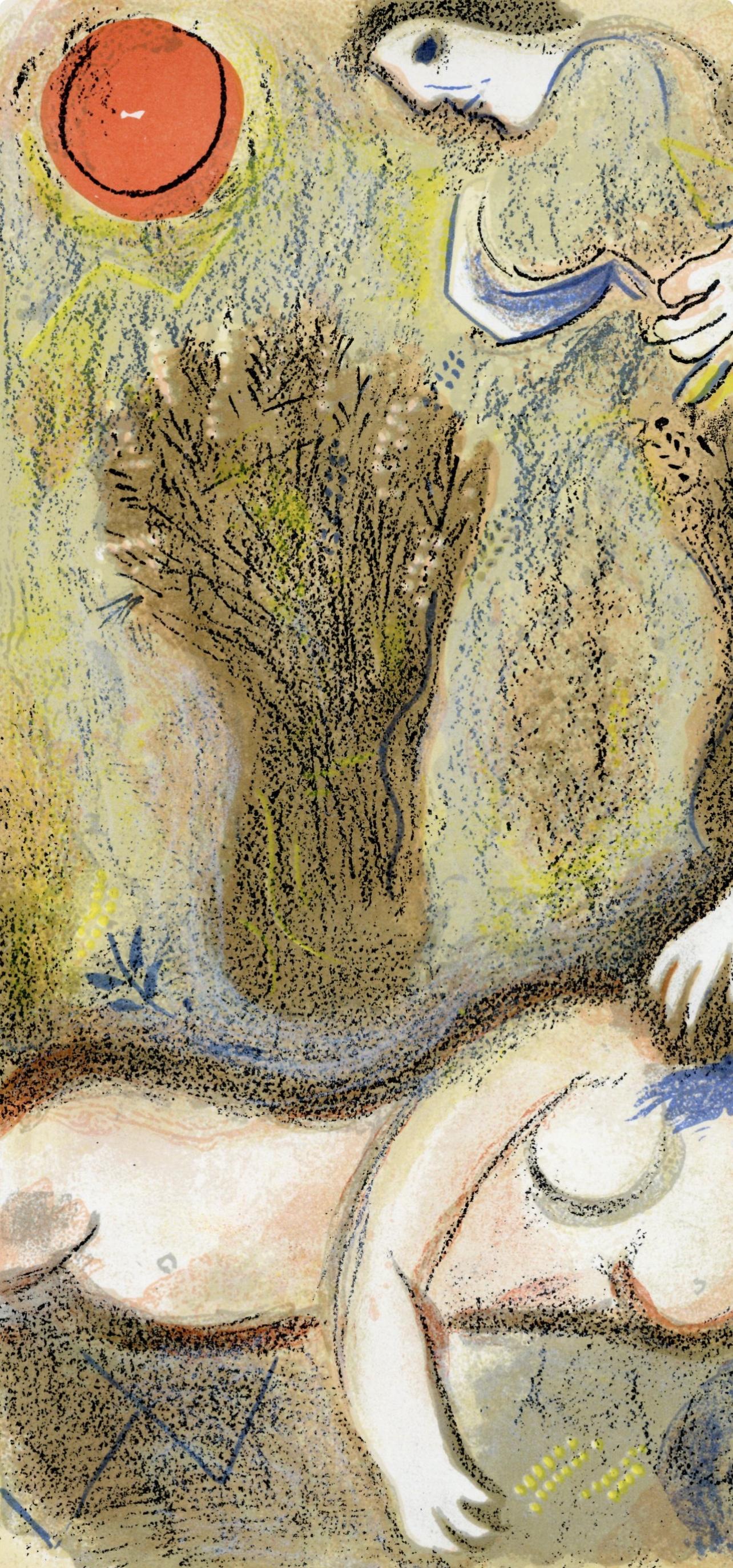 Booz se réveille et voit Ruth à ses Pieds (Mourlot 230-77; Cramer 42) (Expressionismus), Print, von Marc Chagall