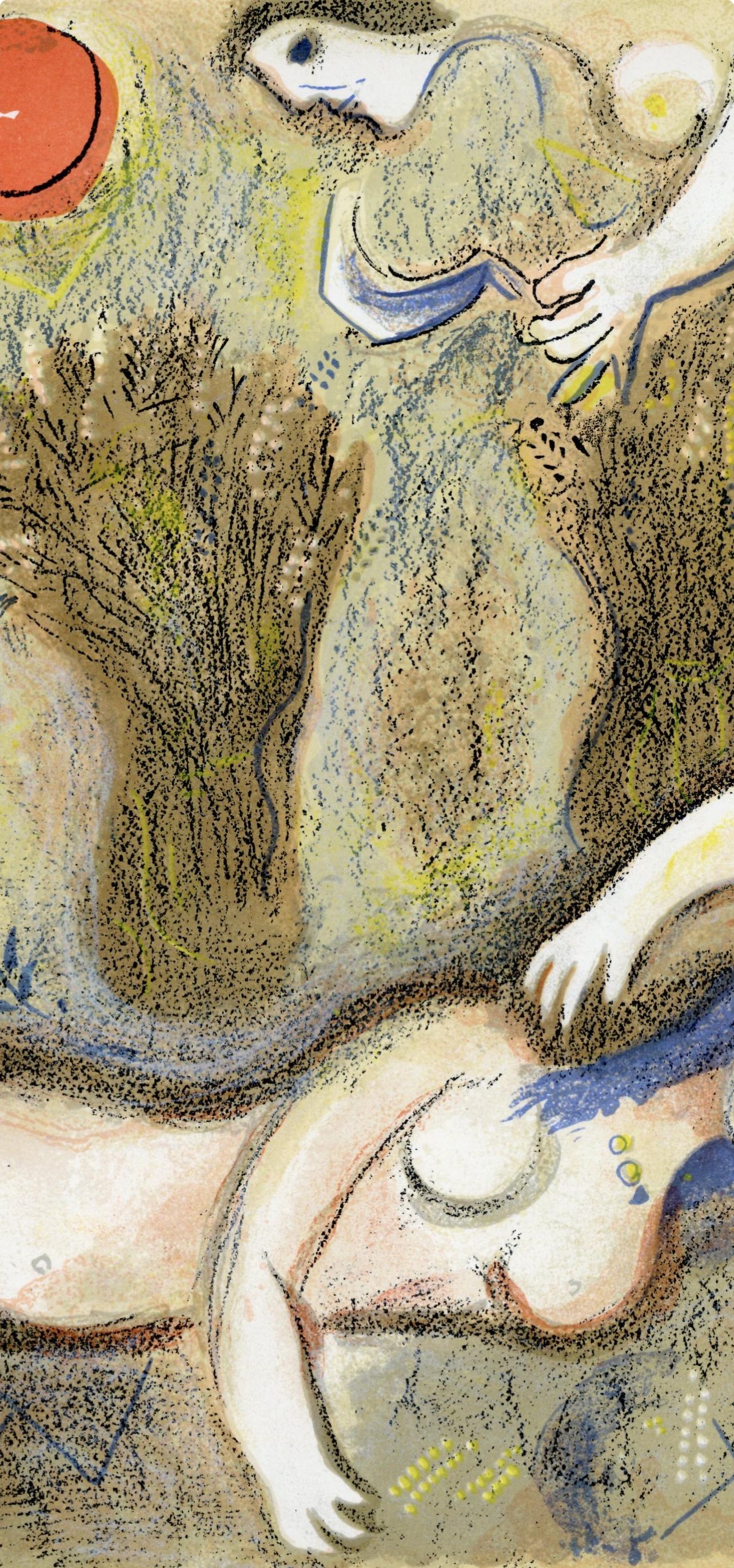 Booz se réveille et voit Ruth à ses Pieds (Mourlot 230-77; Cramer 42) (Beige), Figurative Print, von Marc Chagall