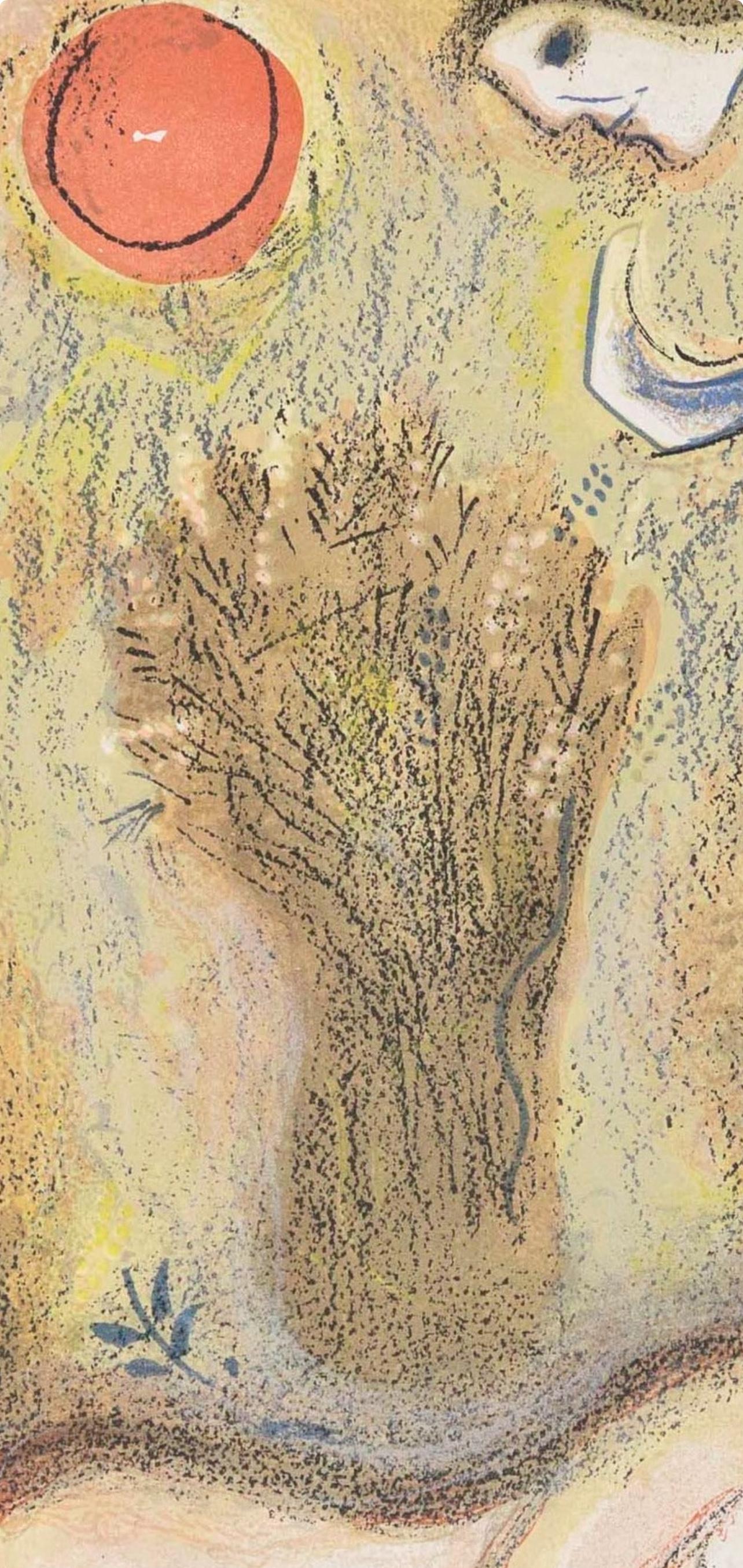 Booz si rialza e vede Ruth ai suoi piedi (Mourlot 230-77; Cramer 42) - Figurative Print Beige di Marc Chagall
