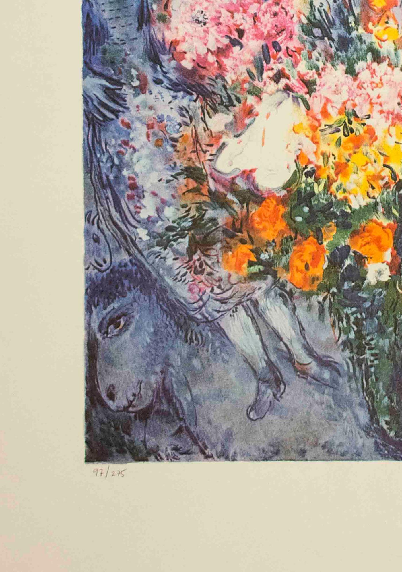Blumenstrauß und Liebespaar (Moderne), Print, von Marc Chagall