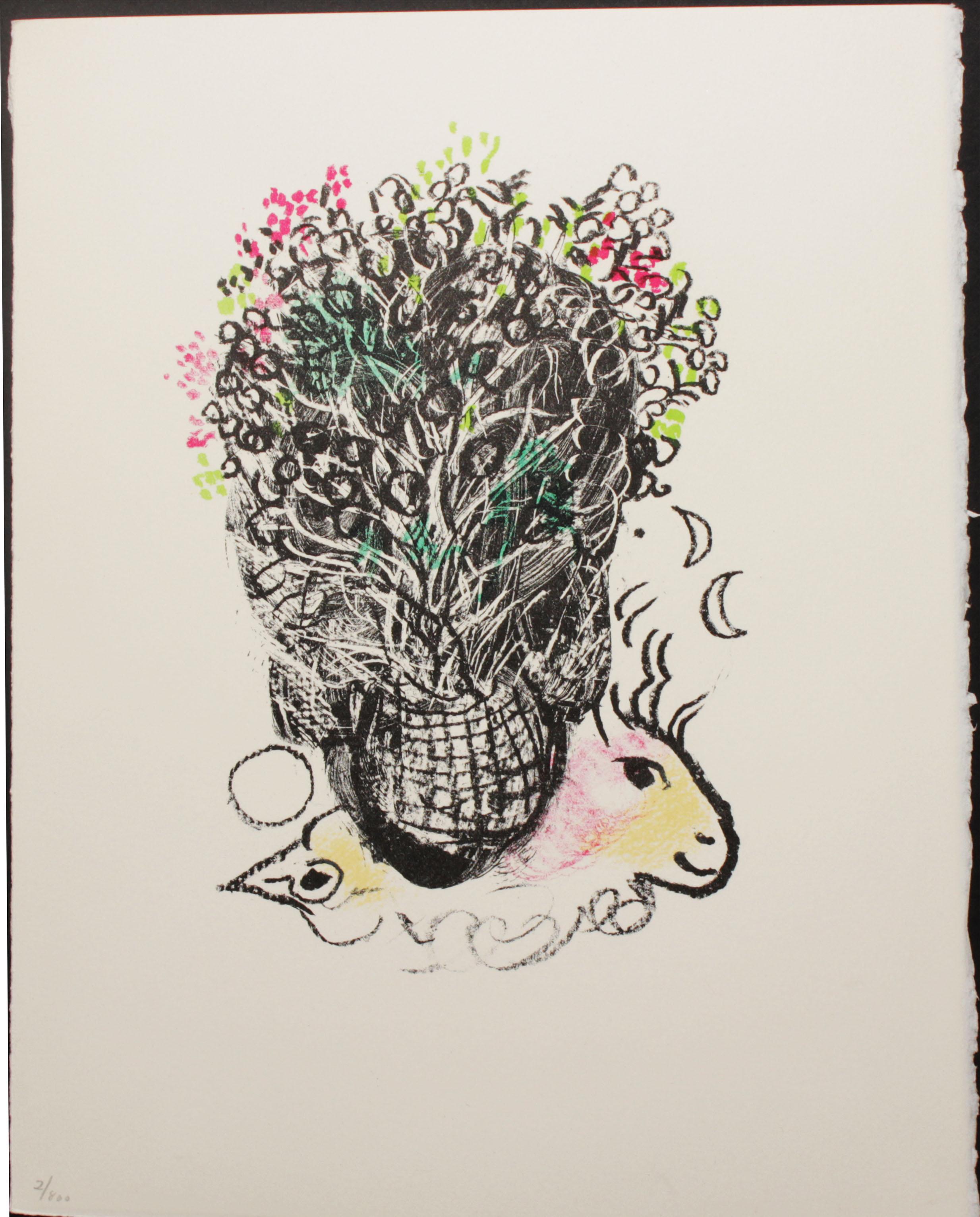 Marc Chagall 
Bouquet for Fernand 
Original lithograph in colors on paper
Mourlout
Souvenirs de Portraits d'Artistes
1972