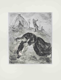 Indem er die Philister schlug, tötete Saul... - Radierung von Marc Chagall - 1956