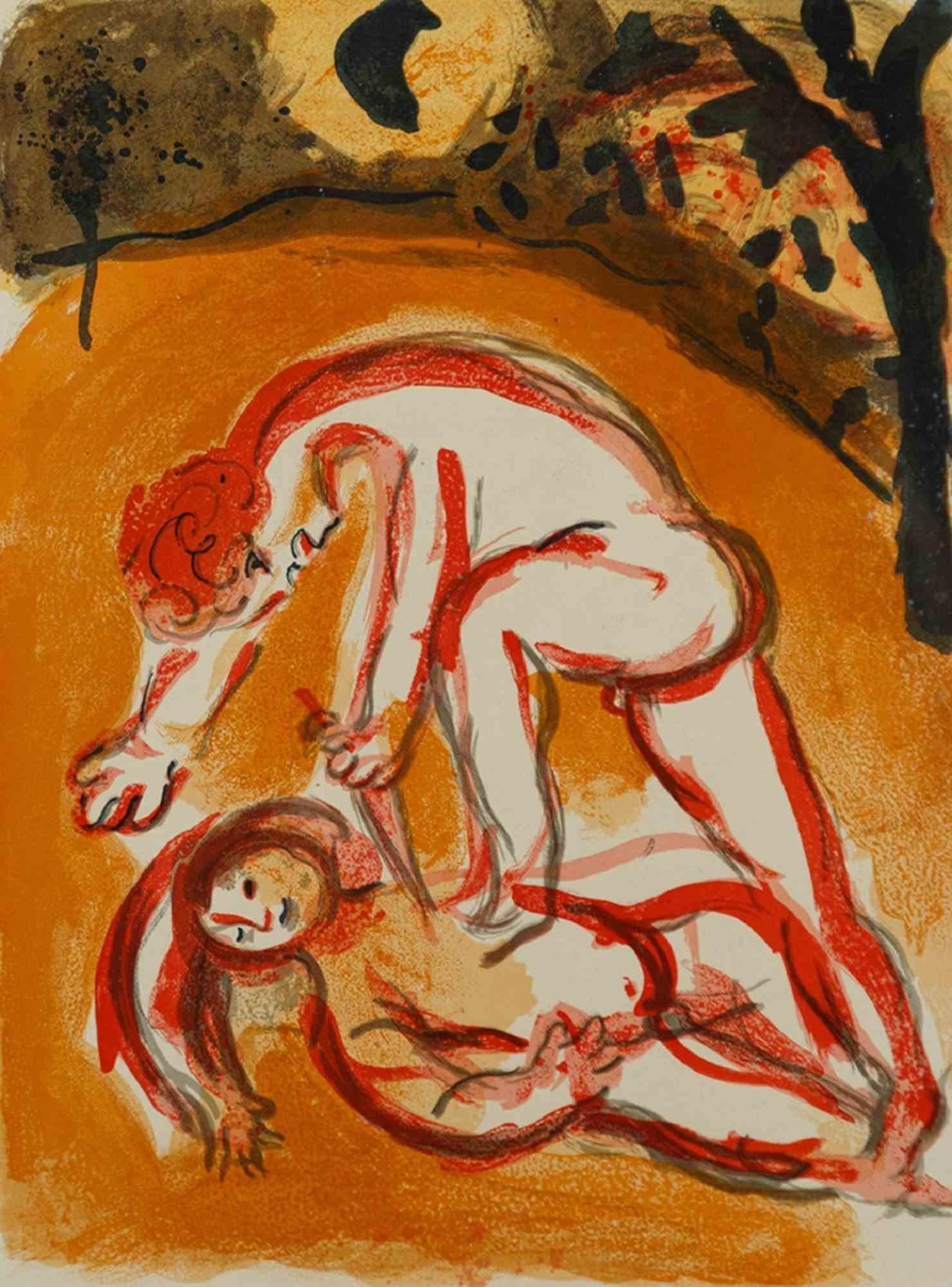 Piastra di Marc Abel e Caino da "La Bibbia II" - Litografia di Marc Chagall - 1960