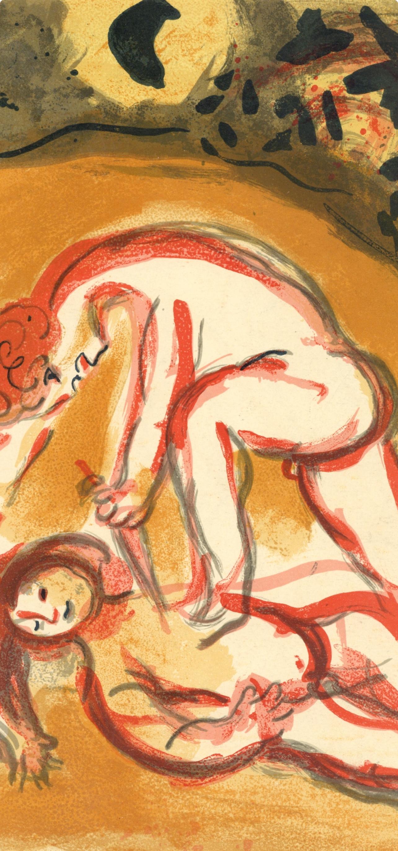 Caïn et Abel (Mourlot 230-77; Cramer 42) - Orange Figurative Print by Marc Chagall