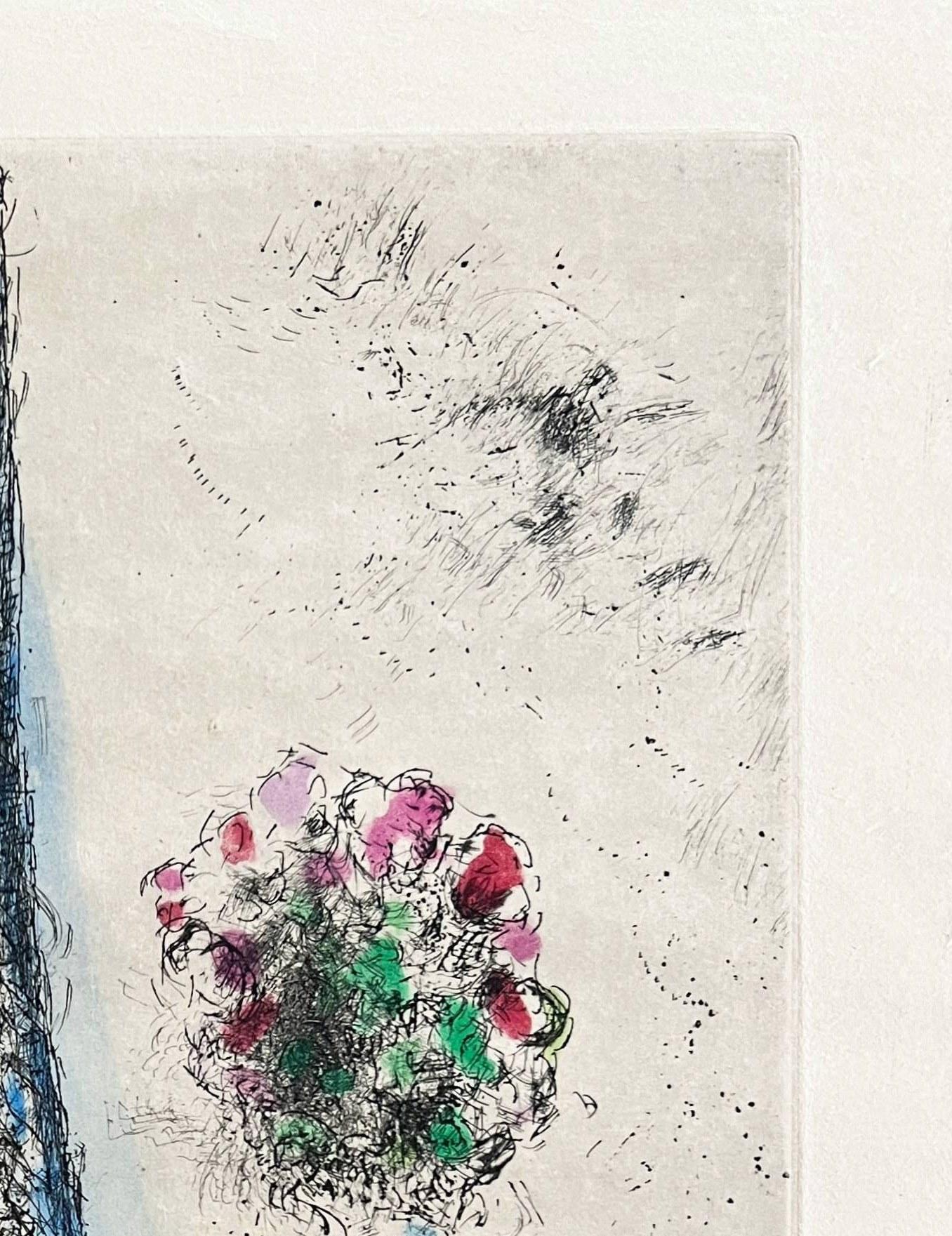 Cette œuvre sera exposée à Art on Paper NYC, du 4 au 7 septembre 2025.

-

Marc Chagall (1887-1985) - Celui qui dit les choses sans rien dire, Planche I

Gravure et aquatinte de 1976.

Exemplaire en noir non numéroté et non signé, en dehors de