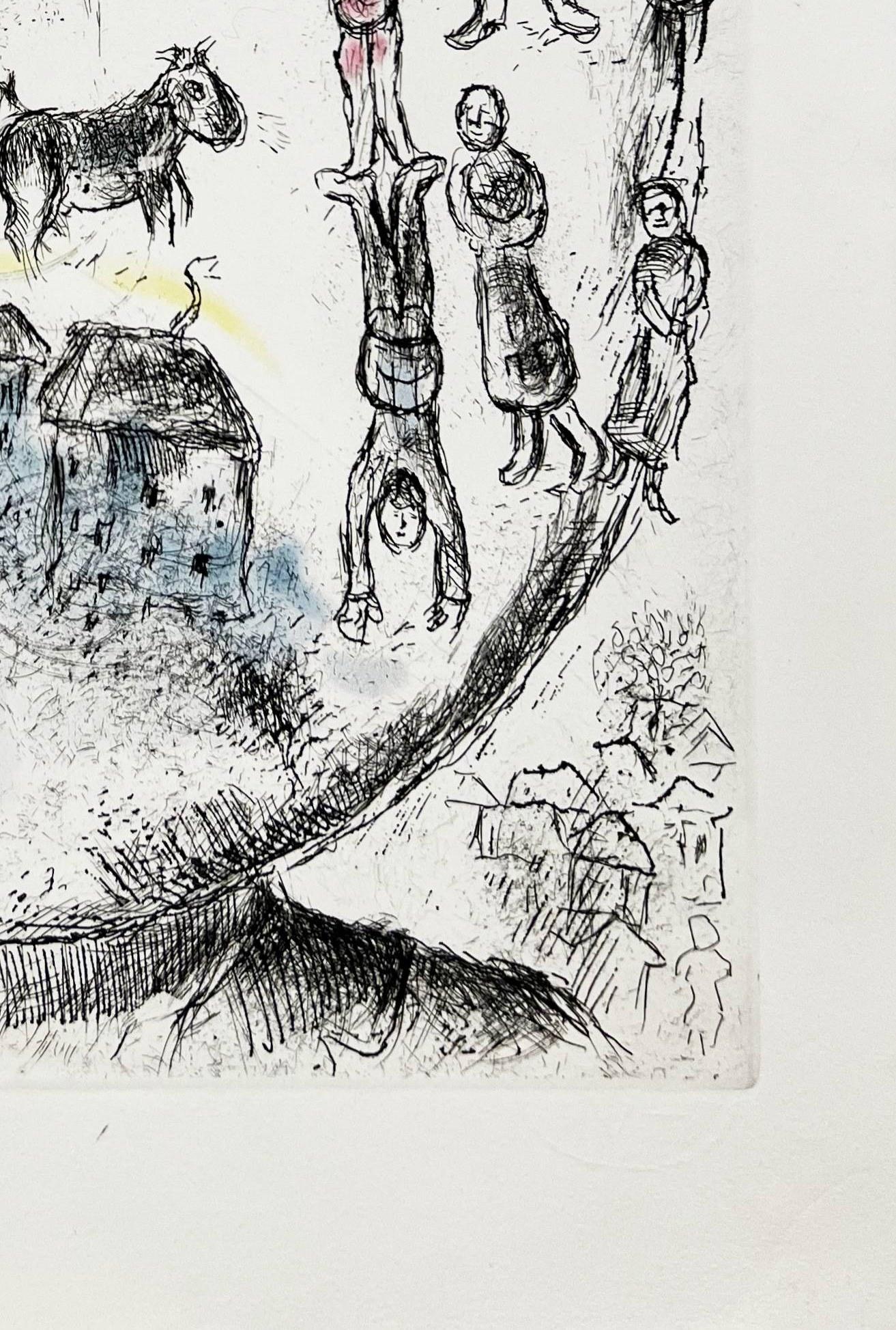 Marc Chagall (1887-1985) - Celui qui dit les choses sans rien dire, Planche V

Etching and aquatint from 1976.

An unnumbered and unsigned copy in black, outside from signed edition of 225.

Dimensions of sheet: 47 x 35 cm

Dimensions in frame: 63.2