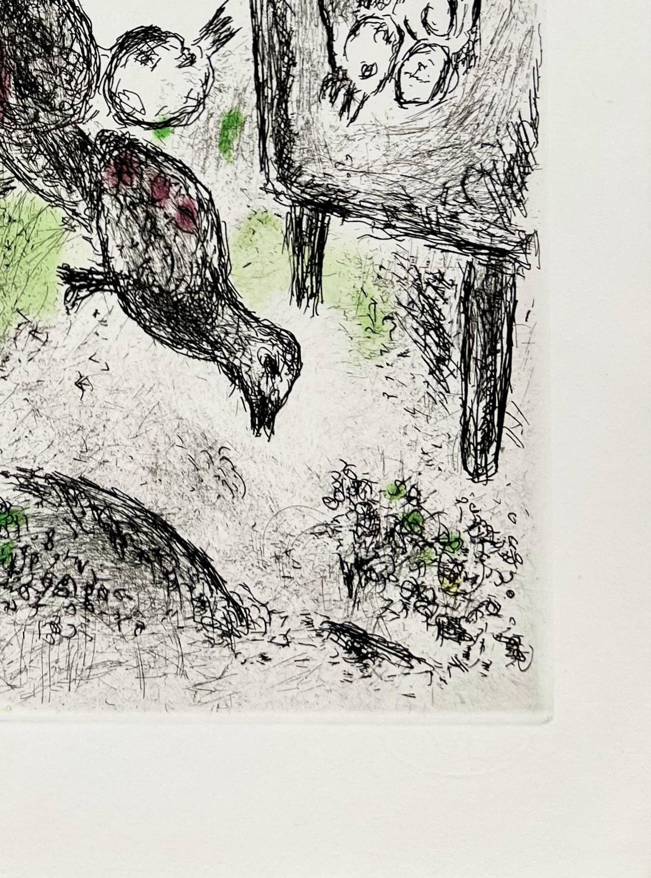 Marc Chagall (1887-1985) - Celui qui dit les choses sans rien dire, Planche XVI

Etching and aquatint from 1976.

An unnumbered and unsigned copy in black, outside from signed edition of 225.

Dimensions of sheet: 47 x 35 cm

Dimensions in frame: