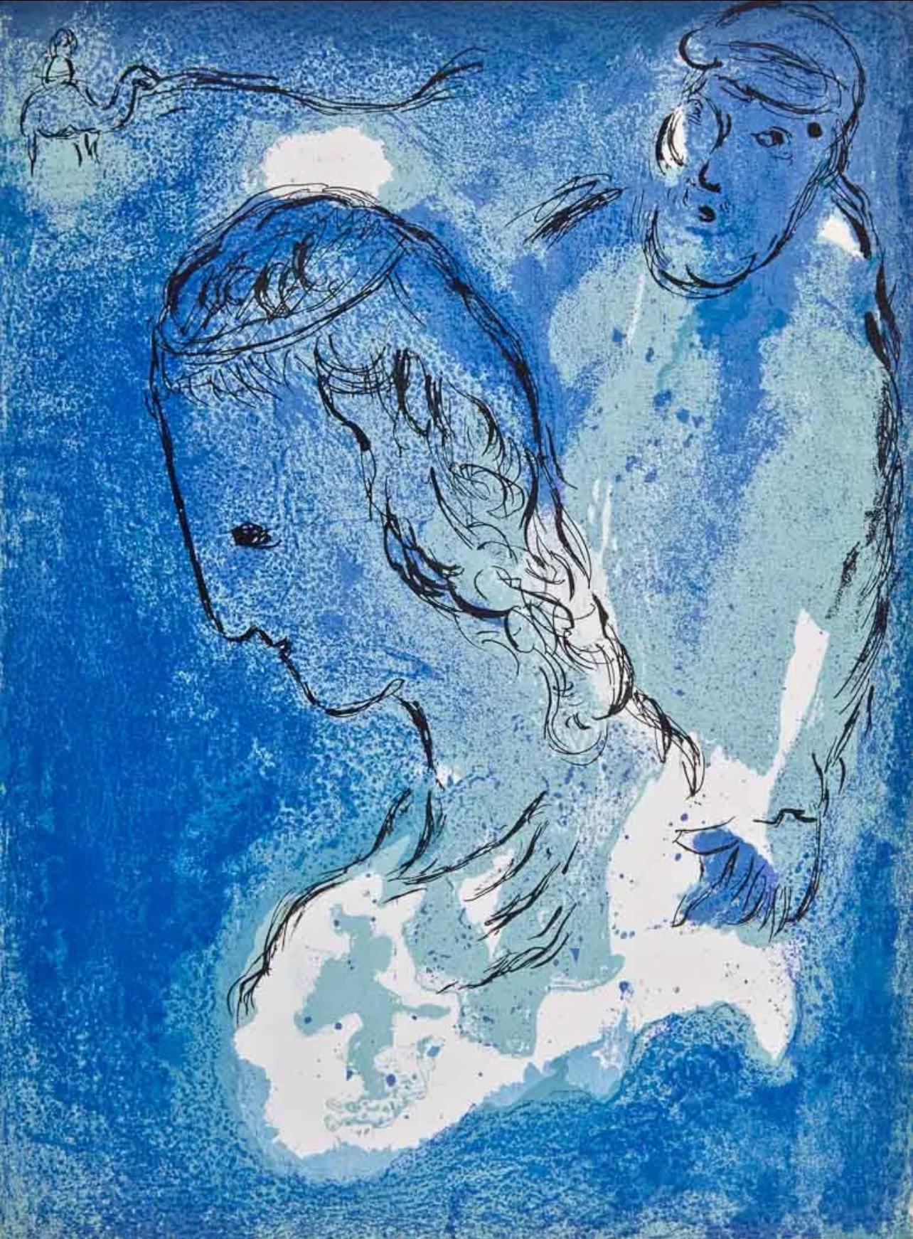 Marc Chagall Figurative Print – Chagall, Abraham und Sarah (Mourlot 117-46; Cramer 25) (nach)