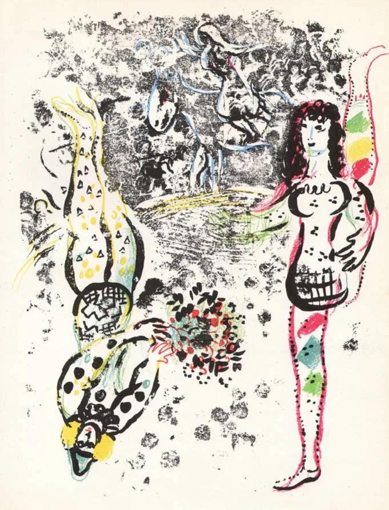 Marc Chagall Landscape Print – Chagall, Acrobats at Play (Mourlot 401; Cramer 56) (After)