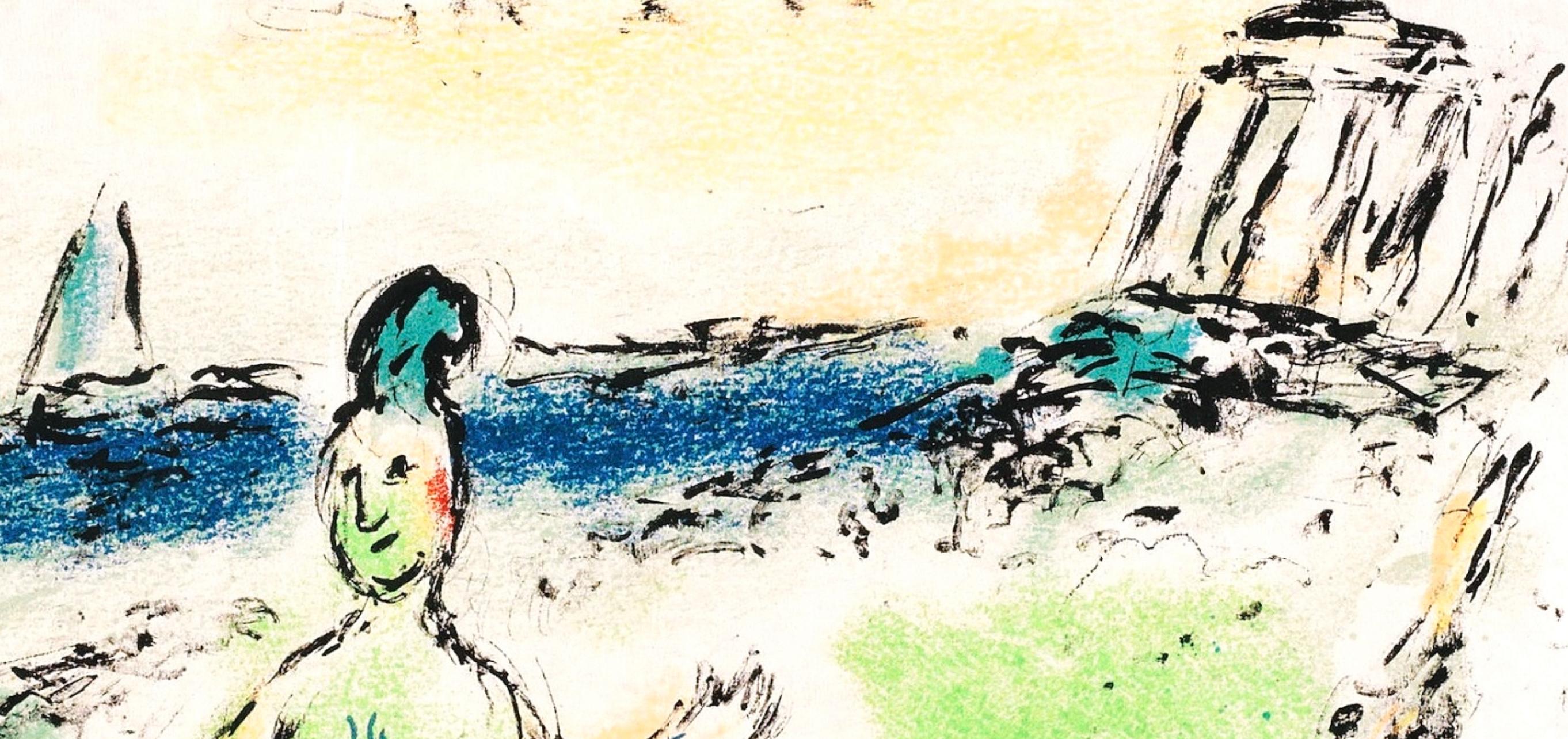 Chagall, Athene senkt Odysseus in den Schlaf, Homer, Die Odyssee (d'après) - Blanc Landscape Print par Marc Chagall