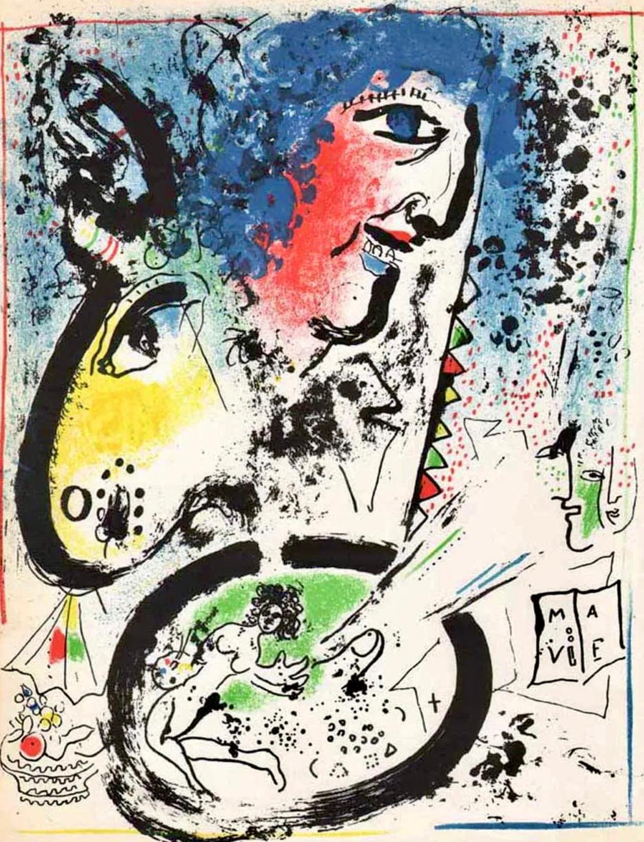 Marc Chagall Landscape Print – Chagall, Autoporträt (Mourlot 282; Cramer 43) (nach)