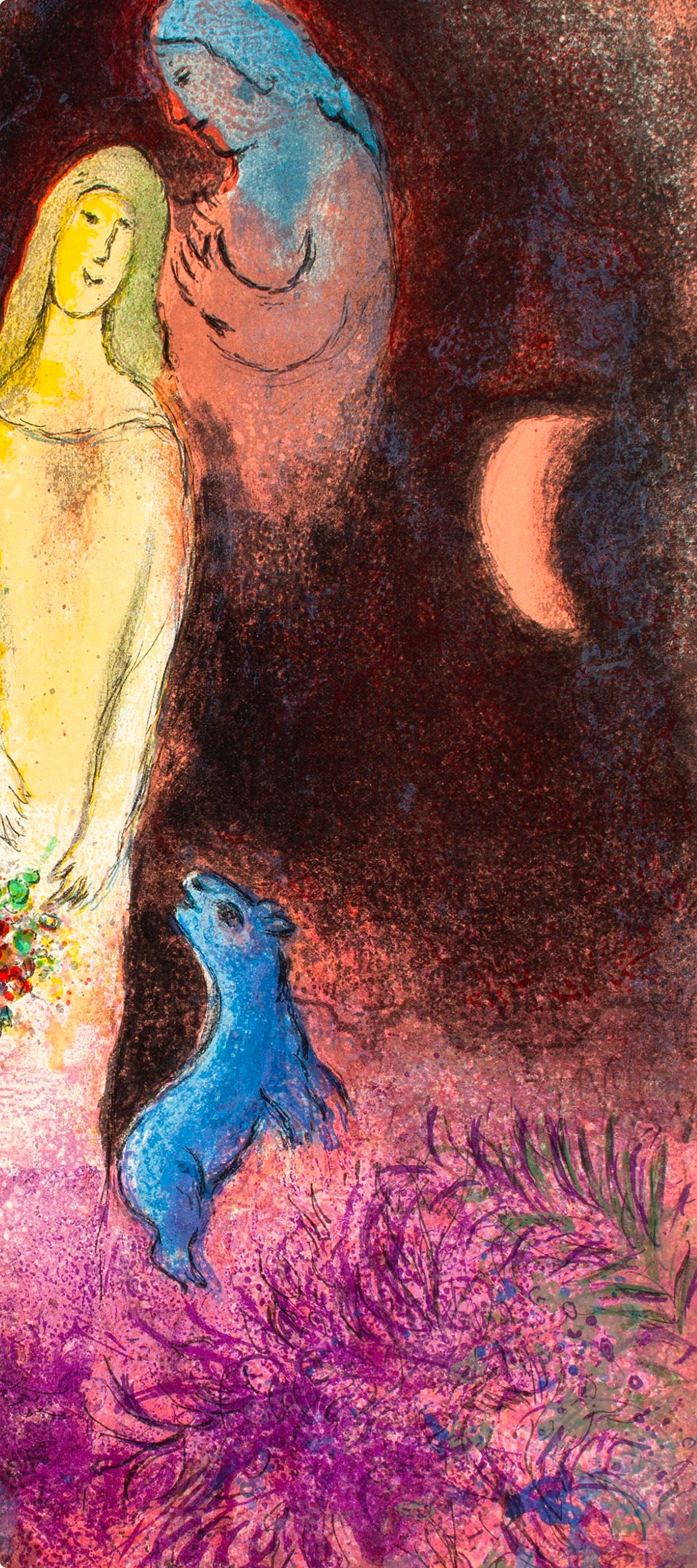 Chagall, Chloé vêtue et coiffée par Cléariste, Daphnis et Chloé (after) - Landscape Print Marrone di Marc Chagall
