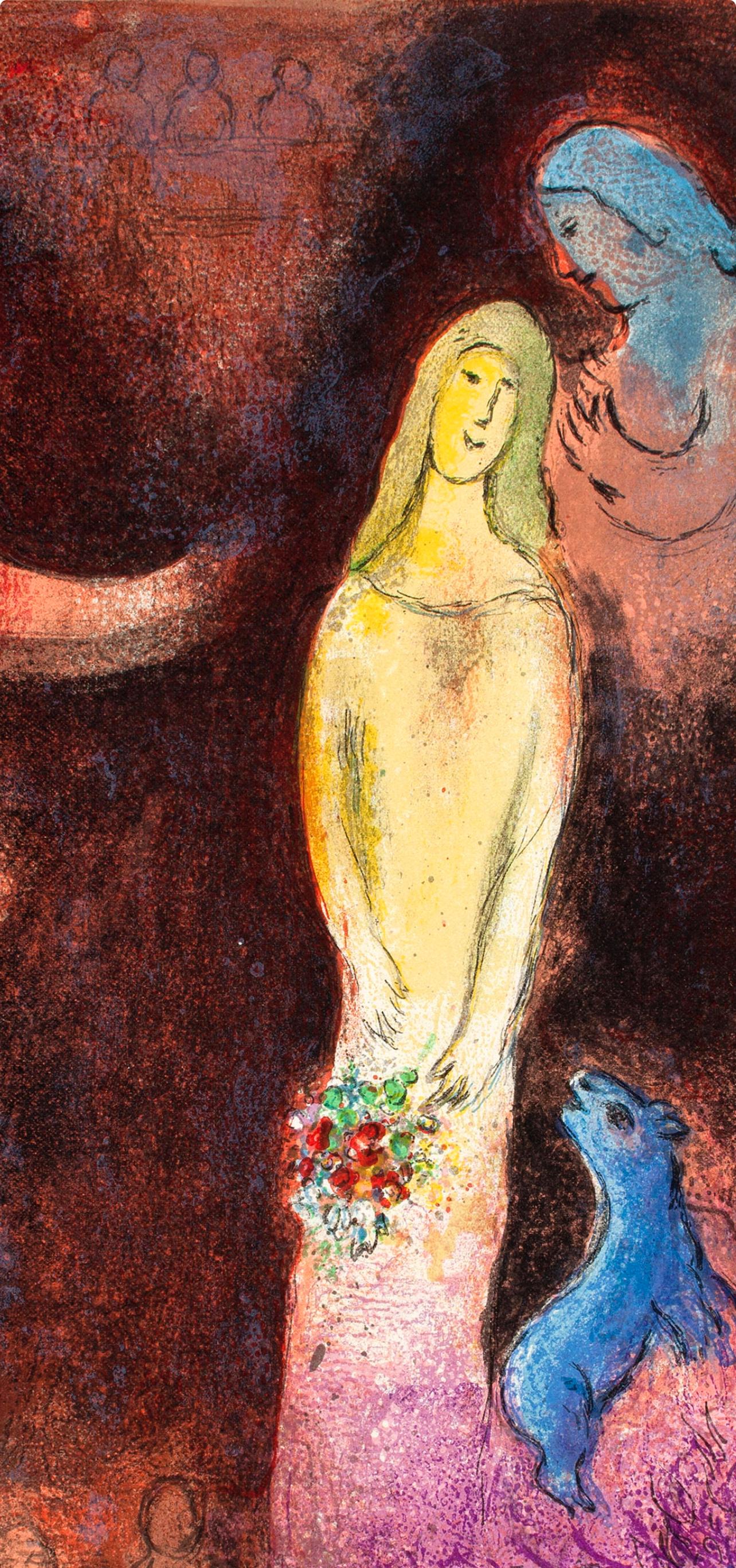 Chagall, Chloé vêtue et coiffée par Cléariste, Daphnis et Chloé (after) - Marron Figurative Print par Marc Chagall