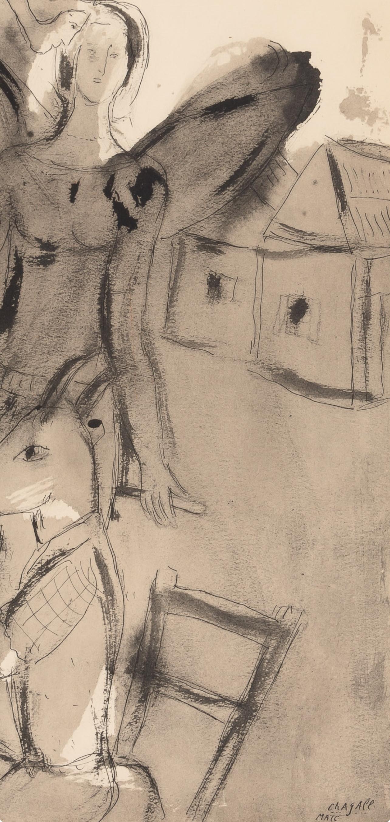 Chagall, Composition, Couleur amour (after) - Brown Figurative Print by Marc Chagall