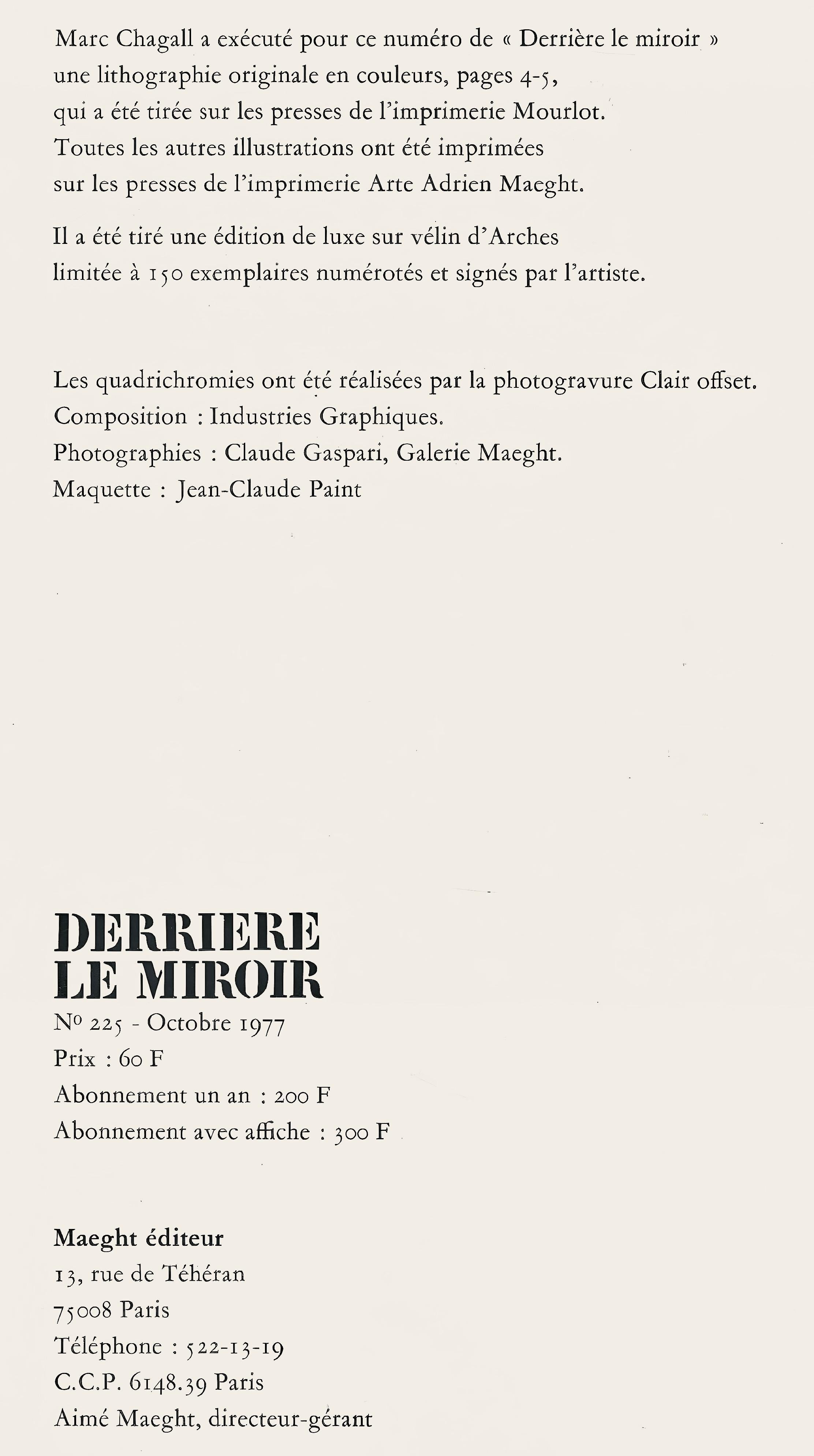 Chagall, Composition (Cramer 104; Mourlot 917), Derrière le Miroir (after) For Sale 1