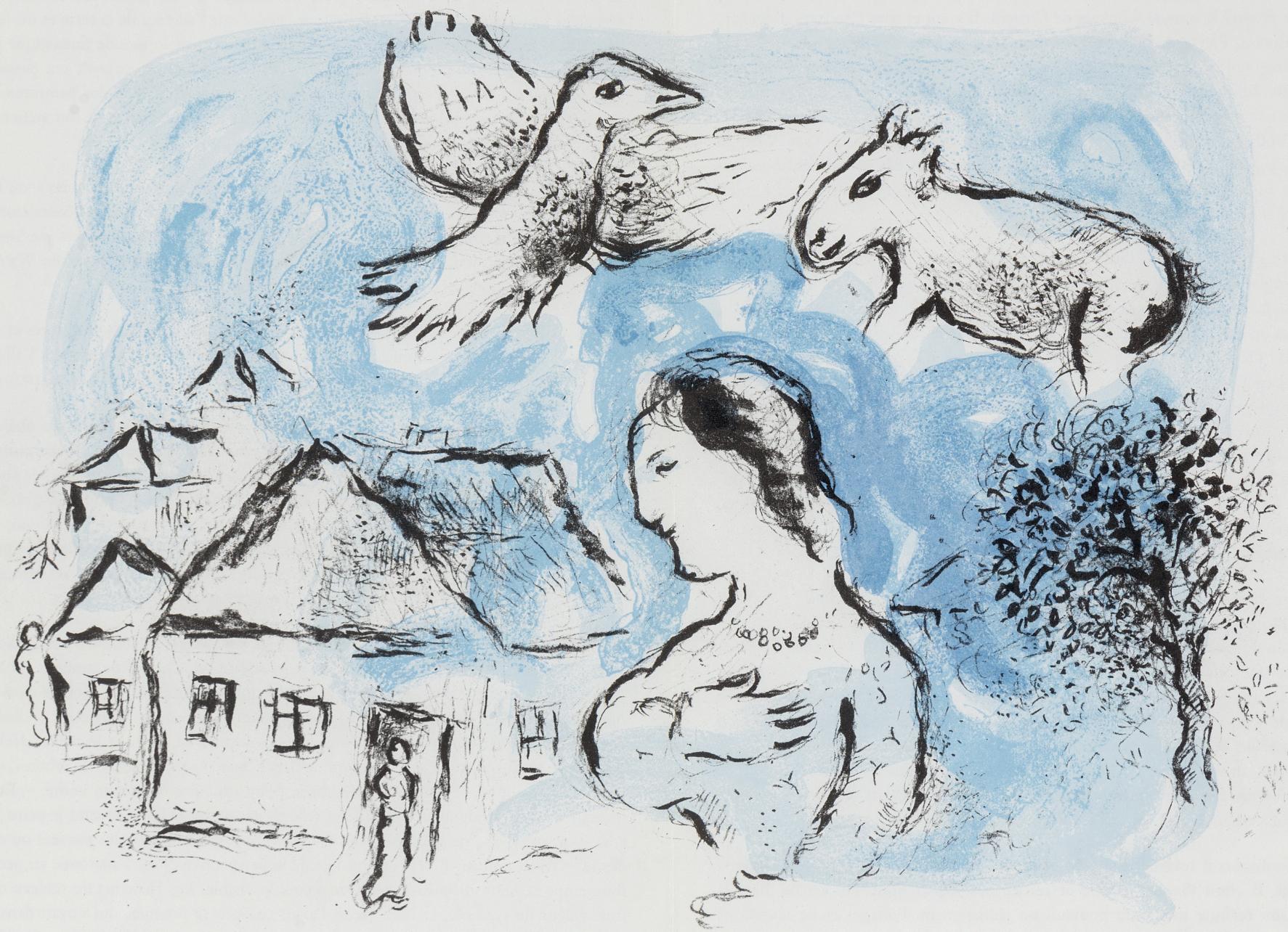 Marc Chagall Figurative Print - Chagall, Composition (Cramer 104; Mourlot 917), Derrière le Miroir (after)