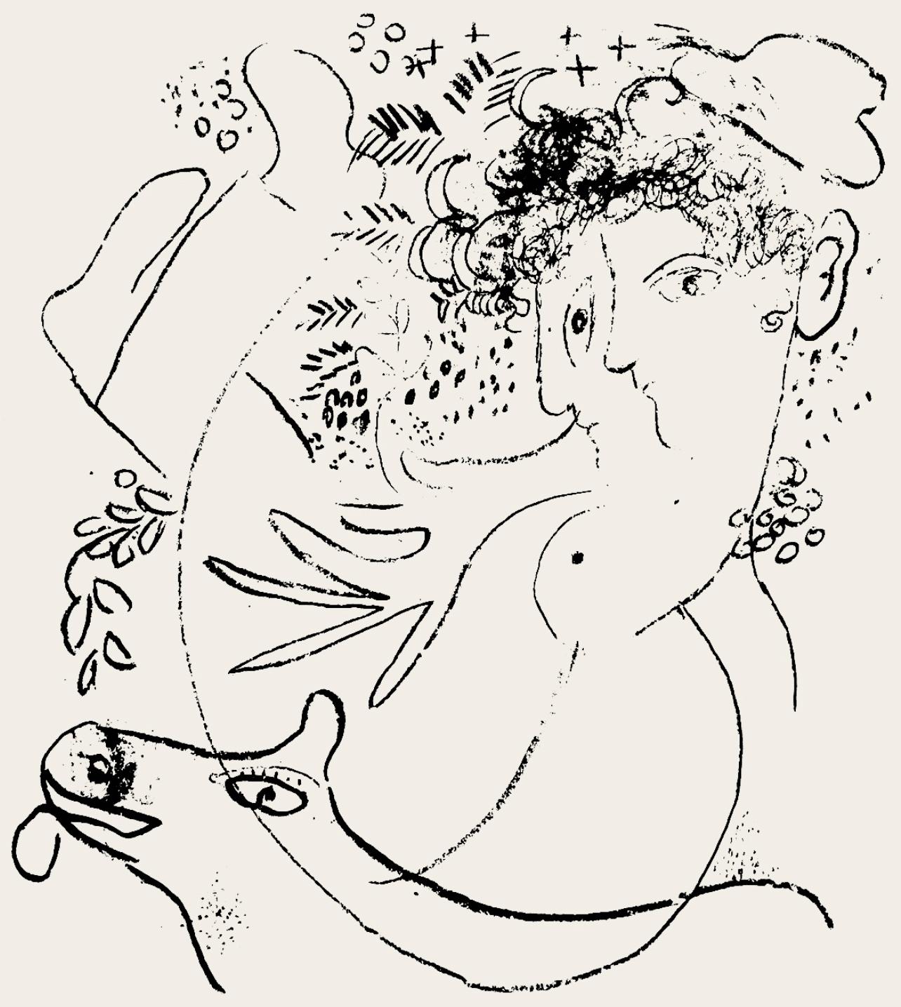 Marc Chagall Figurative Print - Chagall, Composition (Cramer 33; Mourlot 177), Derrière le Miroir (after)