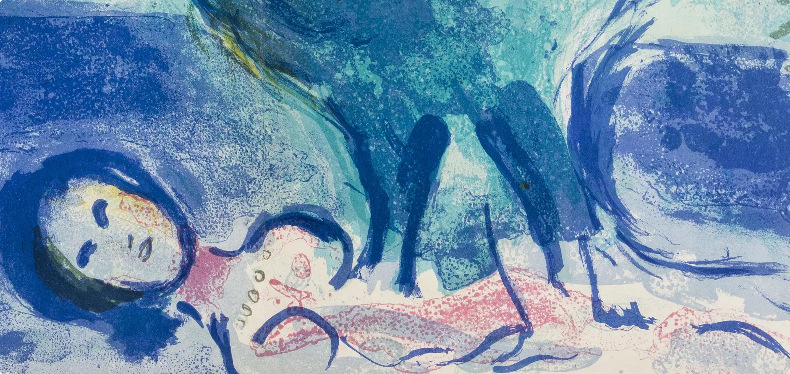 Chagall, Composition (Cramer 36; Mourlot 208), Derrière le Miroir (after) - Blue Landscape Print by Marc Chagall
