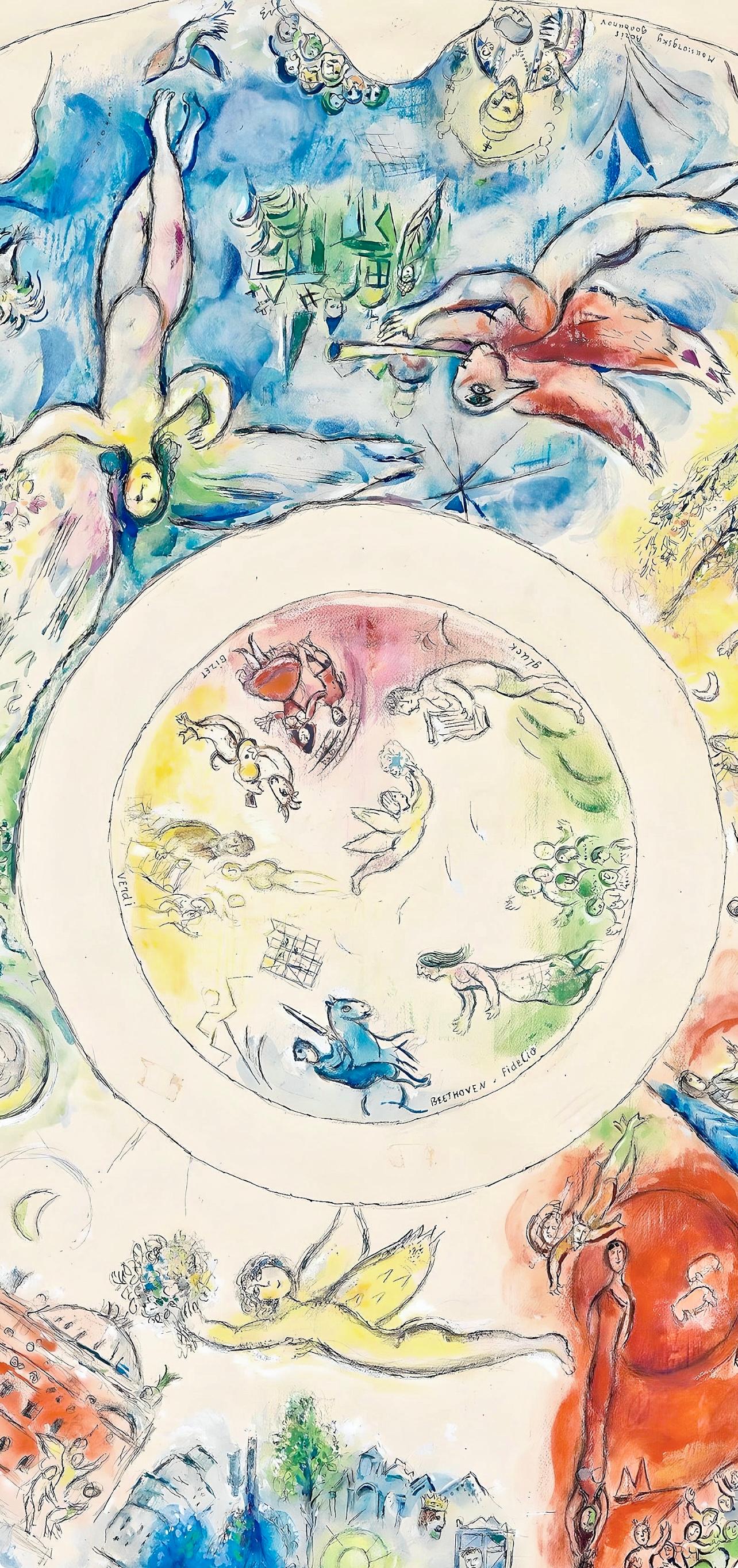 Chagall, Composizione (Cramer 61; Mourlot 434), Le plafond de l'Opéra (dopo) - Print di Marc Chagall