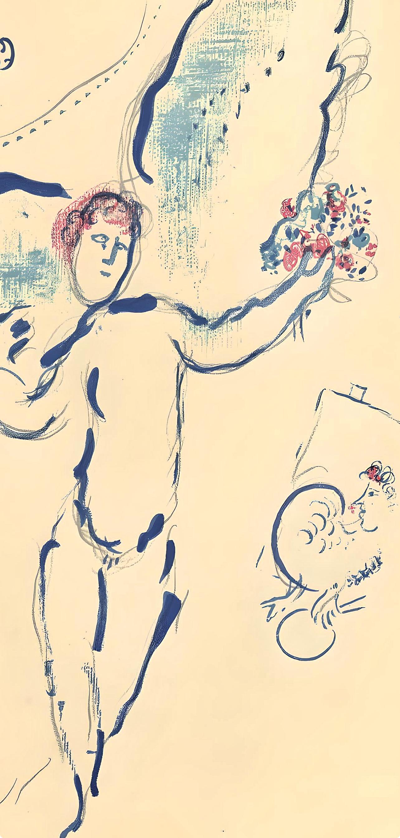 Chagall, Composizione (Cramer 61; Mourlot 434), Le plafond de l'Opéra (dopo) - Landscape Print Arancia di Marc Chagall