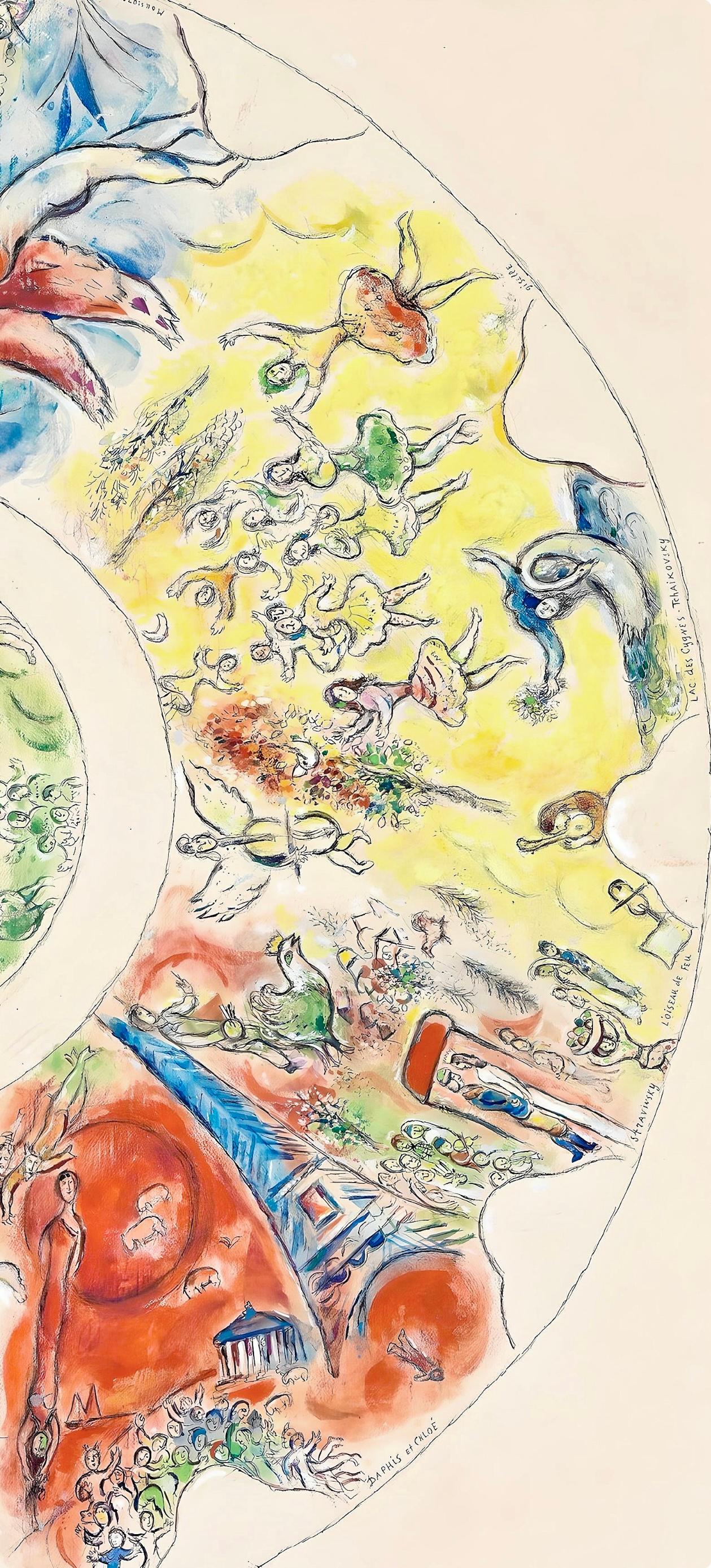 Chagall, Composizione (Cramer 61; Mourlot 434), Le plafond de l'Opéra (dopo) - Landscape Print Beige di Marc Chagall